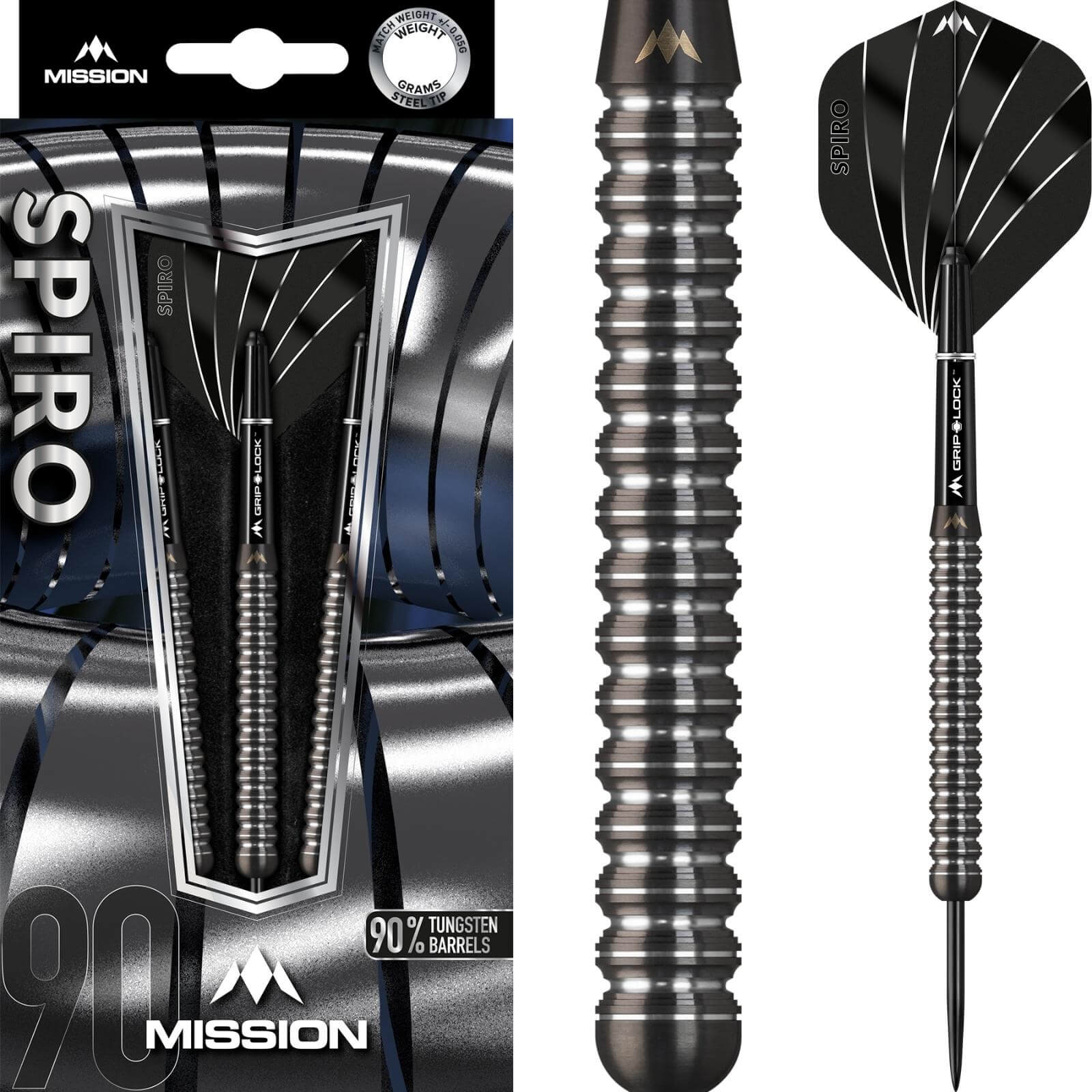 Mission Spiro M1 Steel Tip Darts - 90% Tungsten - 21g, 23g, 25g Weight Options - Professional Darts for Bars, Tournaments & Home Practice