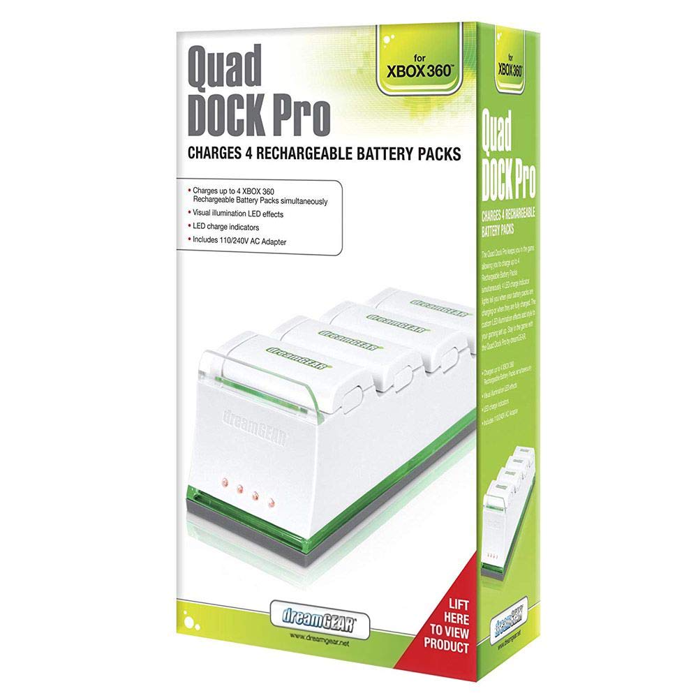 dreamGEAR Xbox 360 Quad Dock Pro Charging Station (White) - Charge 4 Controllers Simultaneously for Gaming Parties & Multiplayer Sessions