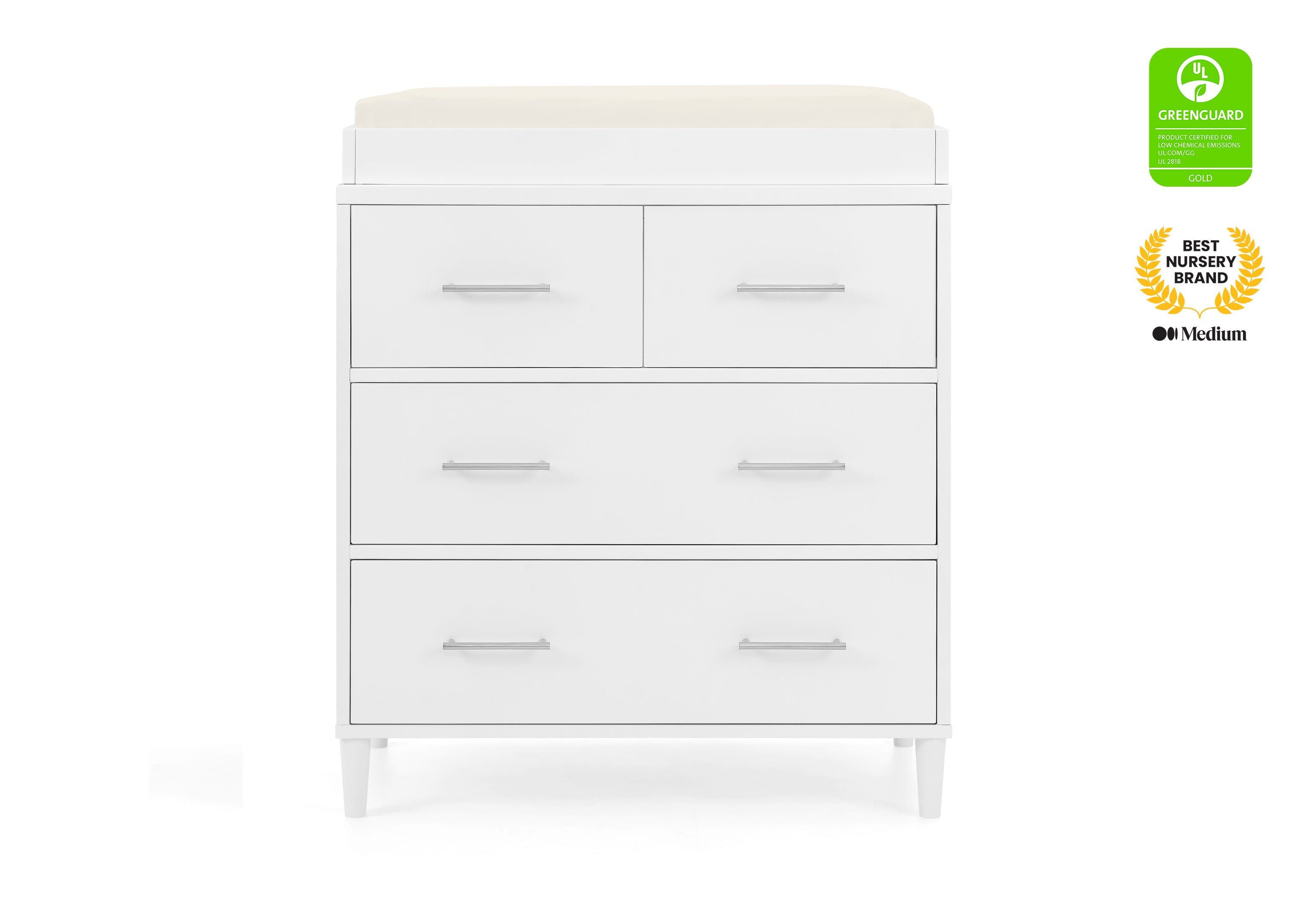 Classic 4 Drawer Dresser with Changing Top & Interlocking Drawers - Nursery & Bedroom Storage Solution for Baby Essentials & Clothes Organization