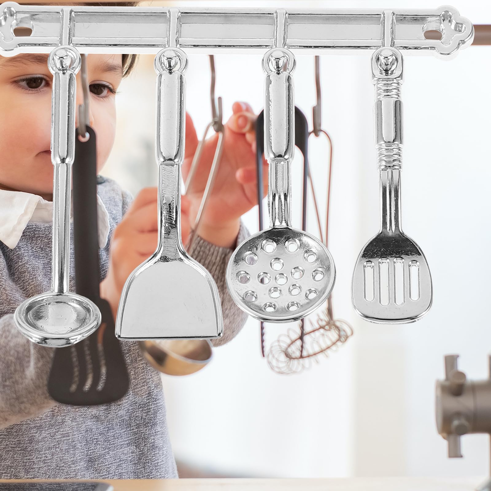 1:12 Scale Miniature Dollhouse Kitchen Set - Tiny Cooking Utensils with Hanging Rack | Mini Ladle, Spoon, Turner & Shovel | Perfect for Dollhouse Accessories, Tiny House Decor & Model Displays | Great Gift for Collectors & DIY Enthusiasts