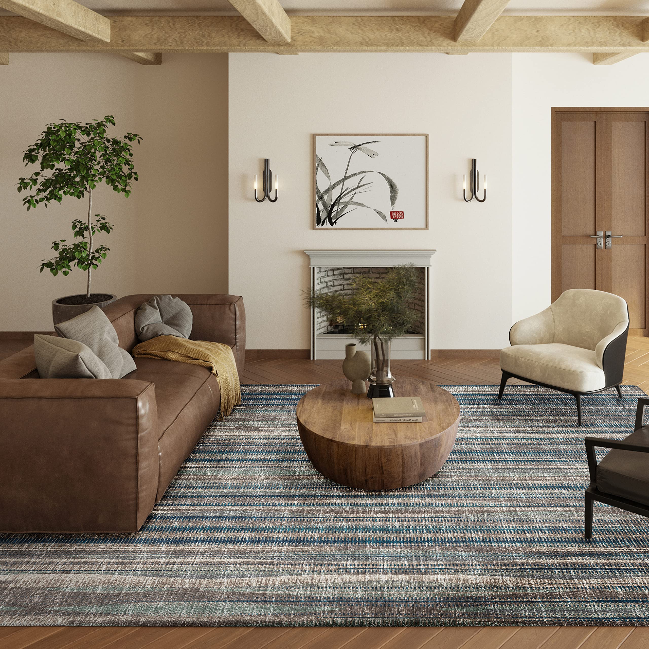 Waverly AWA31 9' x 12' Earth Indoor/Outdoor Area Rug - Stain Resistant, Machine Washable, Non-Shedding - Perfect for Bedroom, Living Room, Dining Room & Kitchen - Durable Floor Covering for Home Decor & High Traffic Areas