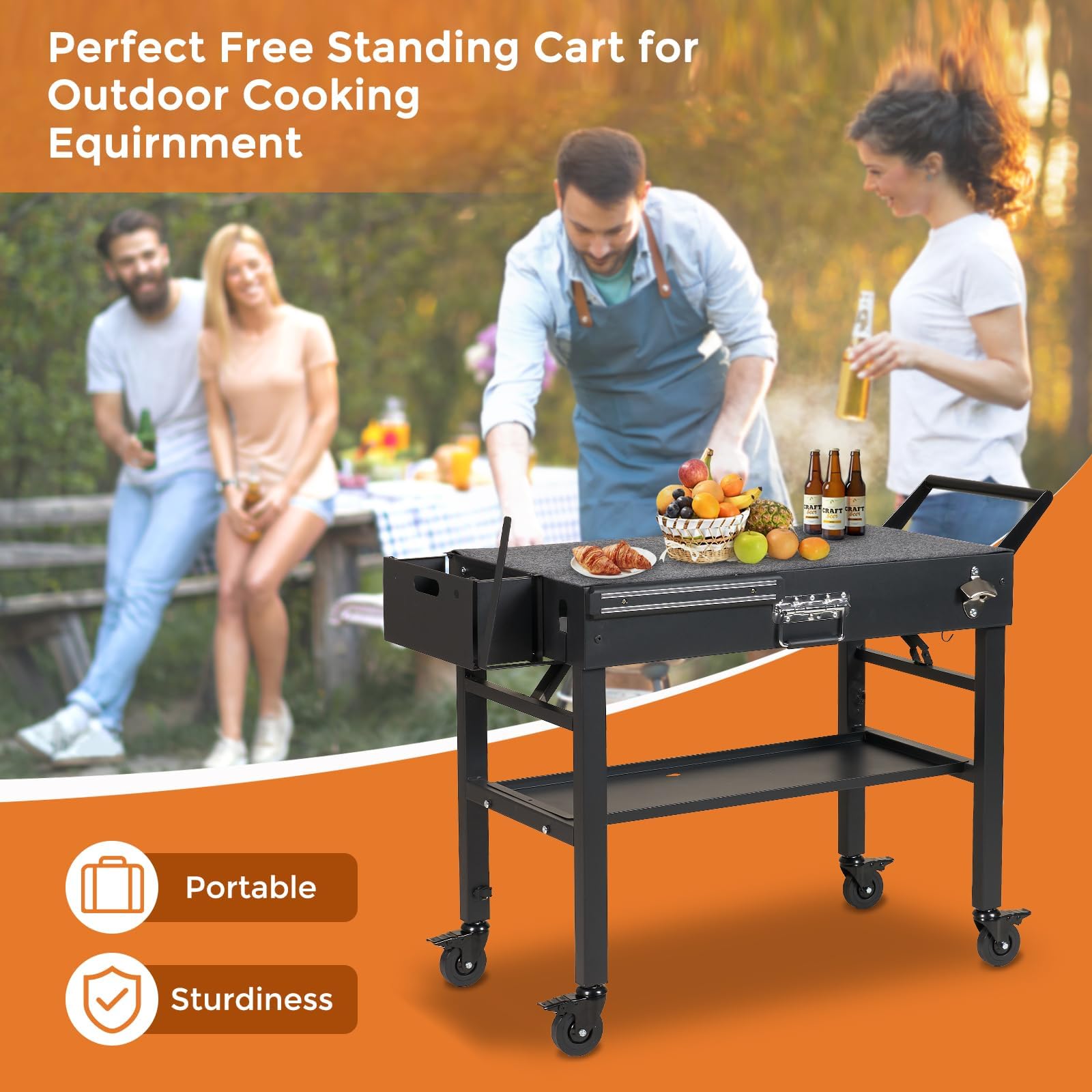 Portable Outdoor Grill Cart with Wheels - Folding BBQ Table for Blackstone Griddle 17