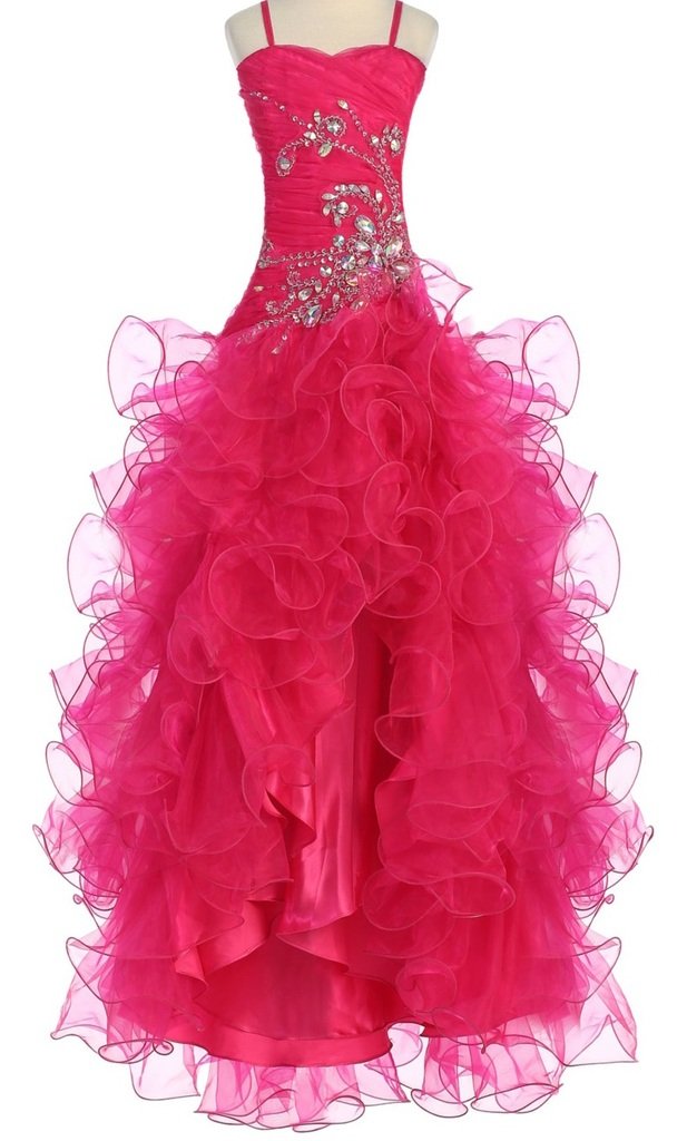 Crystal Beaded Organza Hi-Low Ruffled Flower Girl Dress for Special Occasions - Perfect for Weddings, Parties, and Pageants