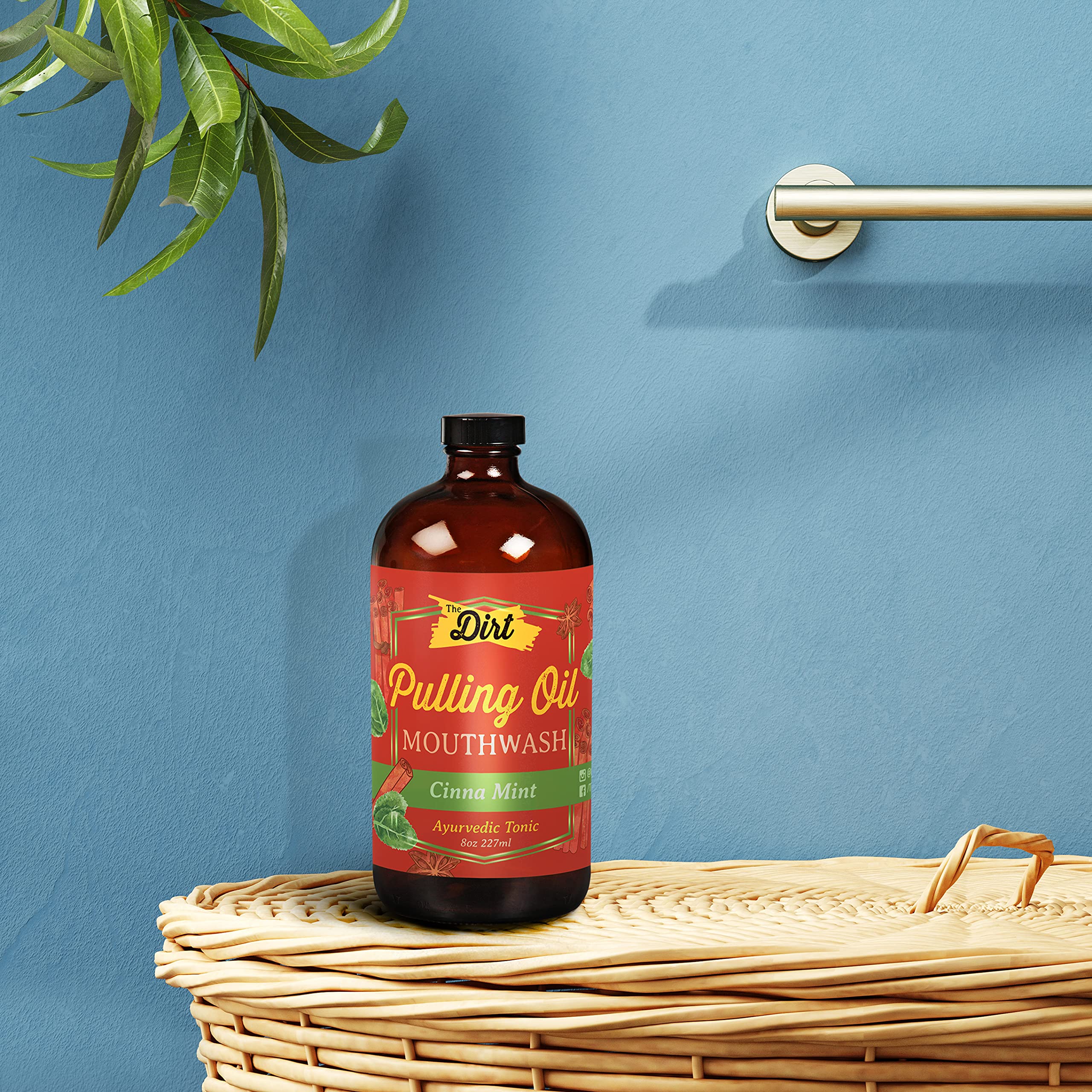 THE DIRT Oil Pulling Mouthwash - Gluten Free, Plaque & Tartar Remover, Bad Breath Treatment & Teeth Whitening - Cinnamon Mint Flavor (8 oz) - Ideal for Daily Oral Care & Natural Teeth Whitening at Home