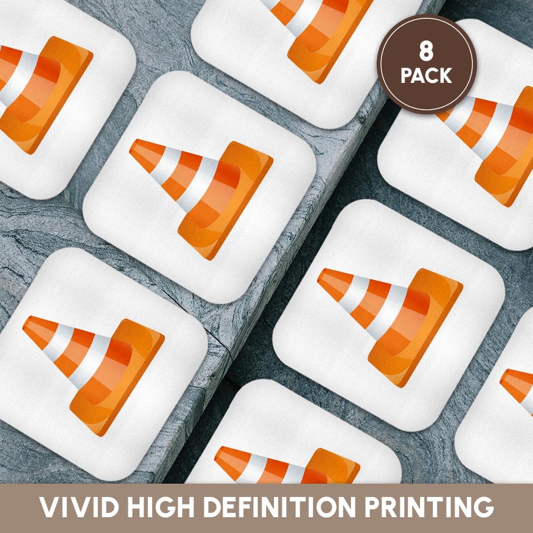 3D Rose Orange and White Construction Cone Soft Coasters Set of 8 - Absorbent Drink Coasters for Beer, Coffee, and Home Decor - Perfect for Construction Theme Parties and Office Use