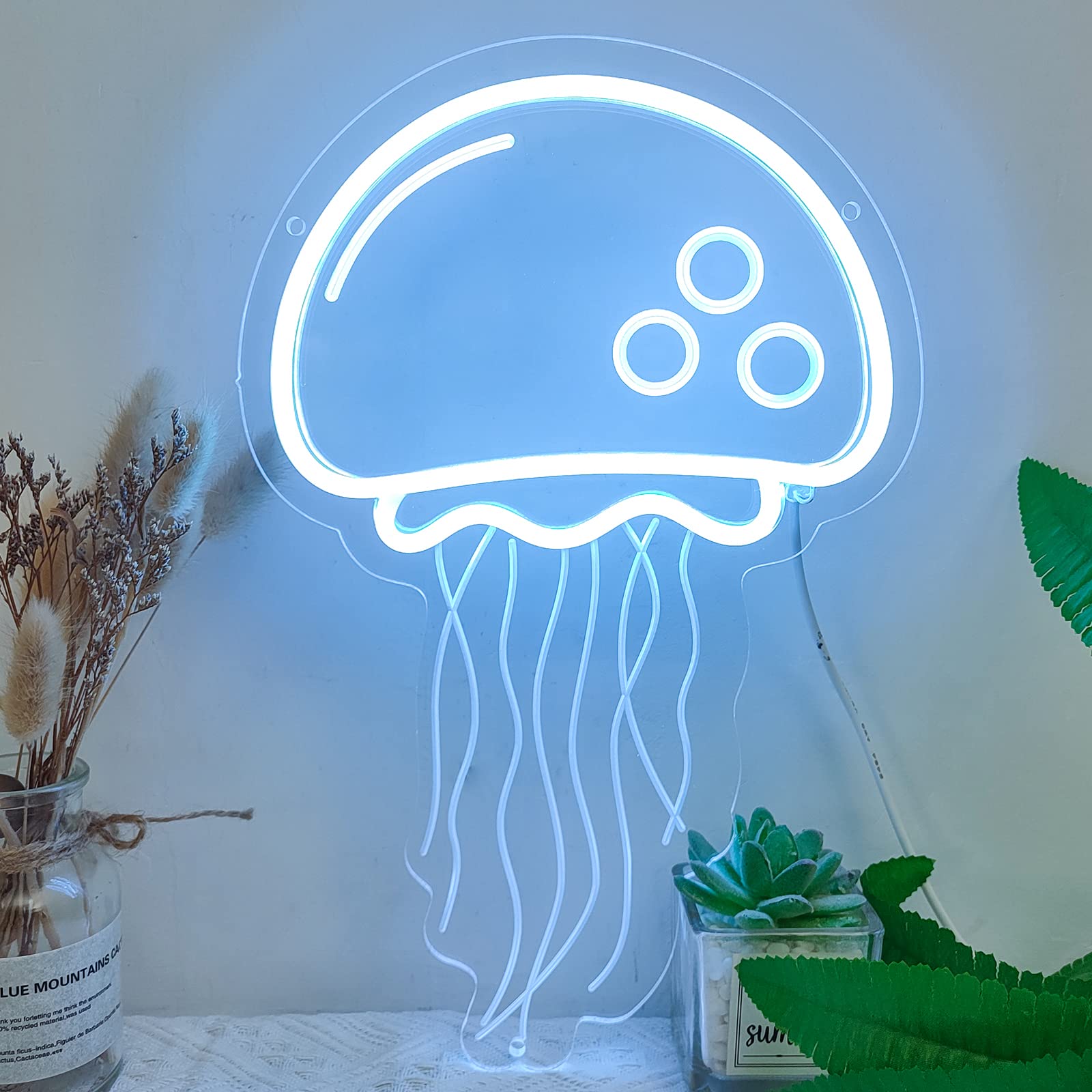 Personalized Jellyfish LED Neon Sign - USB Powered Ice Blue Ocean Theme Wall Art for Bedroom, Kids Room & Party Decor | Perfect for Birthday Gifts, Home Festival Lighting & Holiday Night Light Decorations | Creates Stunning Ambiance for Bedrooms, Nurseries, Themed Parties & Coastal Home Decor