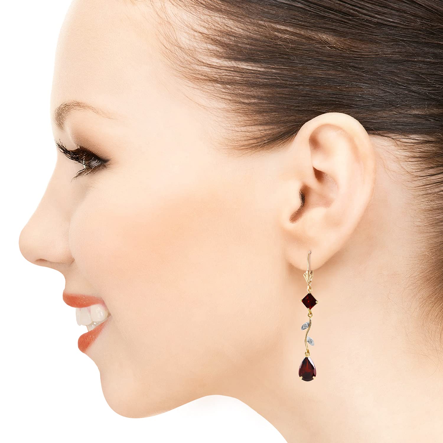 14K Yellow Gold Chandelier Earrings with Diamonds & Garnets - Elegant Dangle Earrings for Women, Perfect for Weddings, Parties & Special Occasions