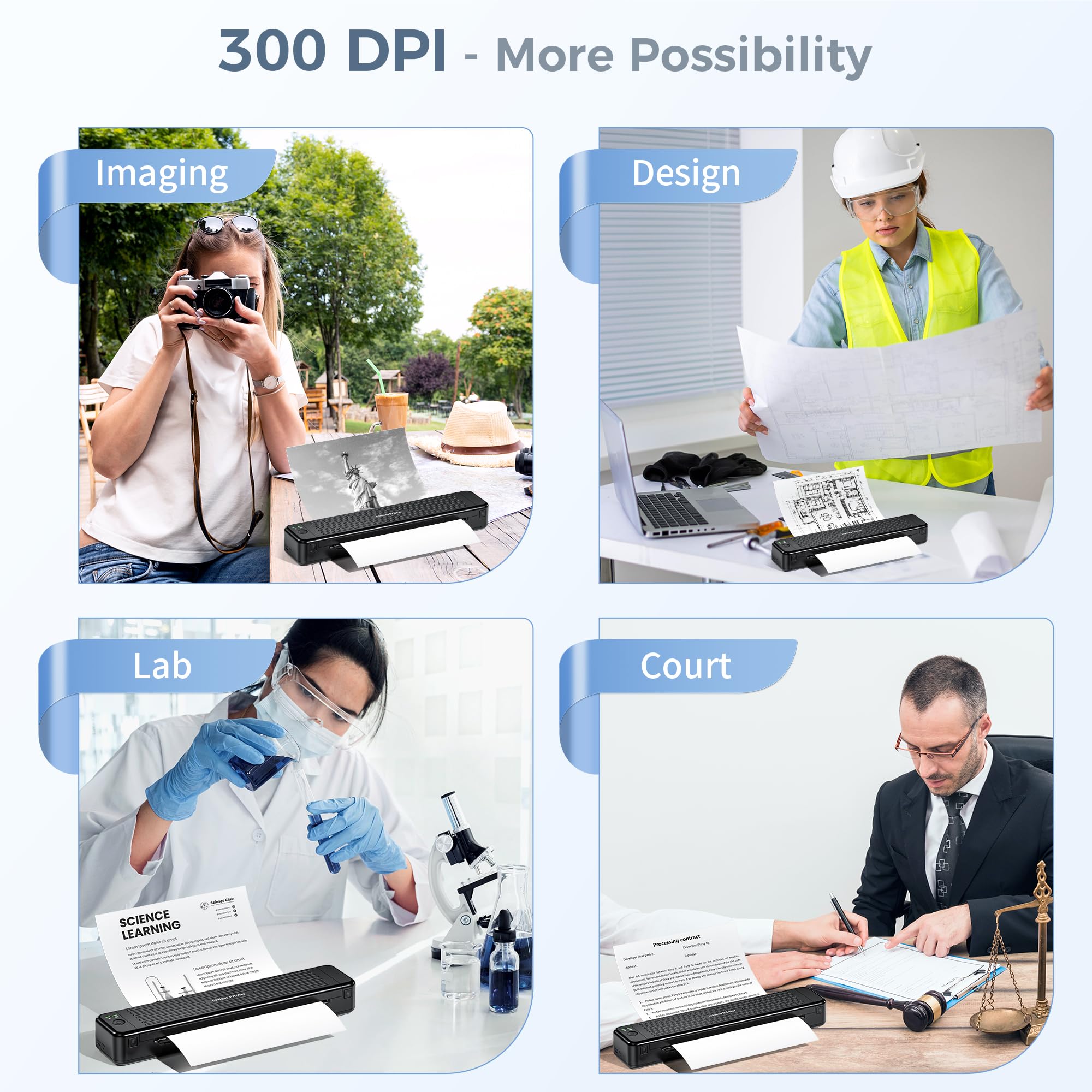 PhoFuta Portable Bluetooth Thermal Printer 300 DPI - Mini Wireless Printer for iPhone & Android, Compatible with 5.8-8.5