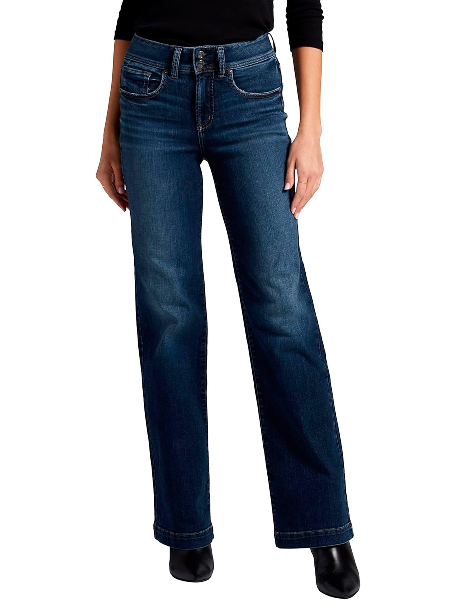 Silver Jeans Co. Women's Avery High Rise Curvy Fit Trouser Jeans - Flattering Plus Size Denim Pants for Work & Casual Wear | Comfortable Stretch Fabric for All-Day Wear