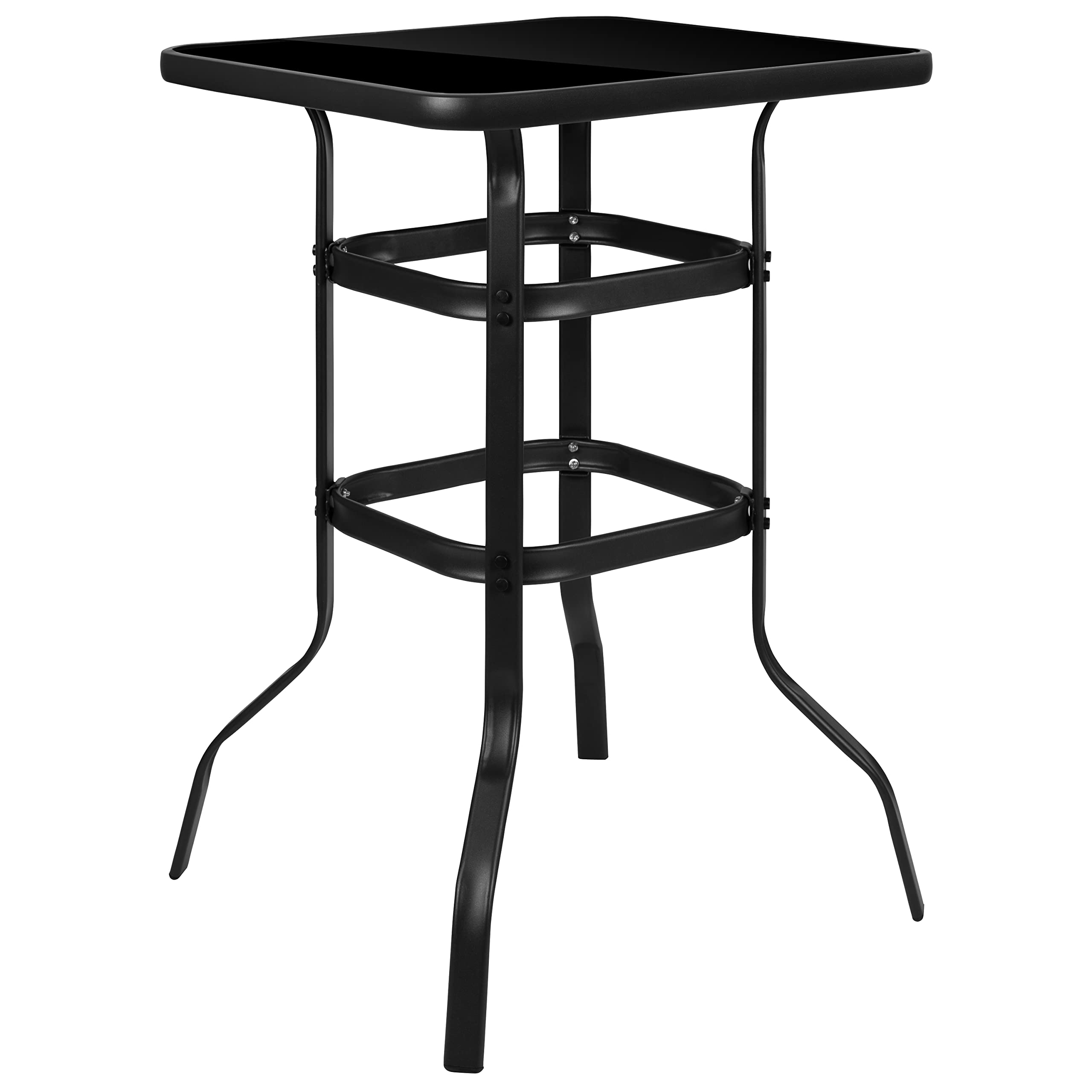 5-Piece Glass Bar Table Set with 4 Gray Patio Bar Stools - Modern Outdoor Dining Furniture for Patio, Garden, and Backyard Entertaining