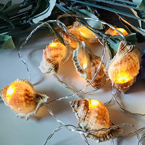 Mediterranean Style LED String Lights with Natural Sea Shells - Handmade DIY Battery Powered Conch Shell Fairy Lights for Bedroom, Patio, Wedding & Party Decor (3M)
