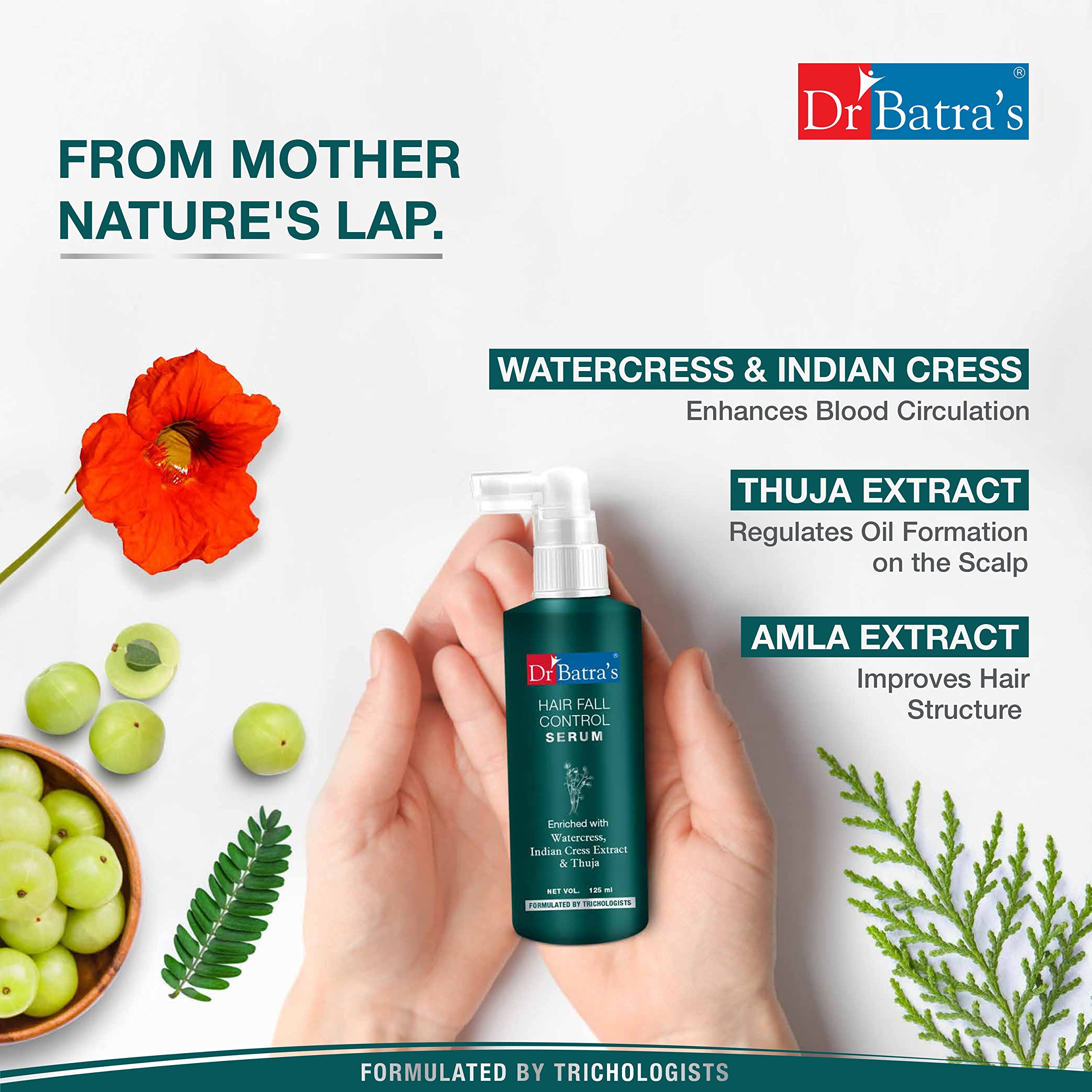 Dr. Batra's Hair Fall Control Combo Kit - 125ml Serum, 200ml Conditioner & 200ml Shampoo with Thuja & Henna for Men & Women | Reduces Hair Loss & Promotes Growth | Perfect for Daily Hair Care Routine & Scalp Treatment