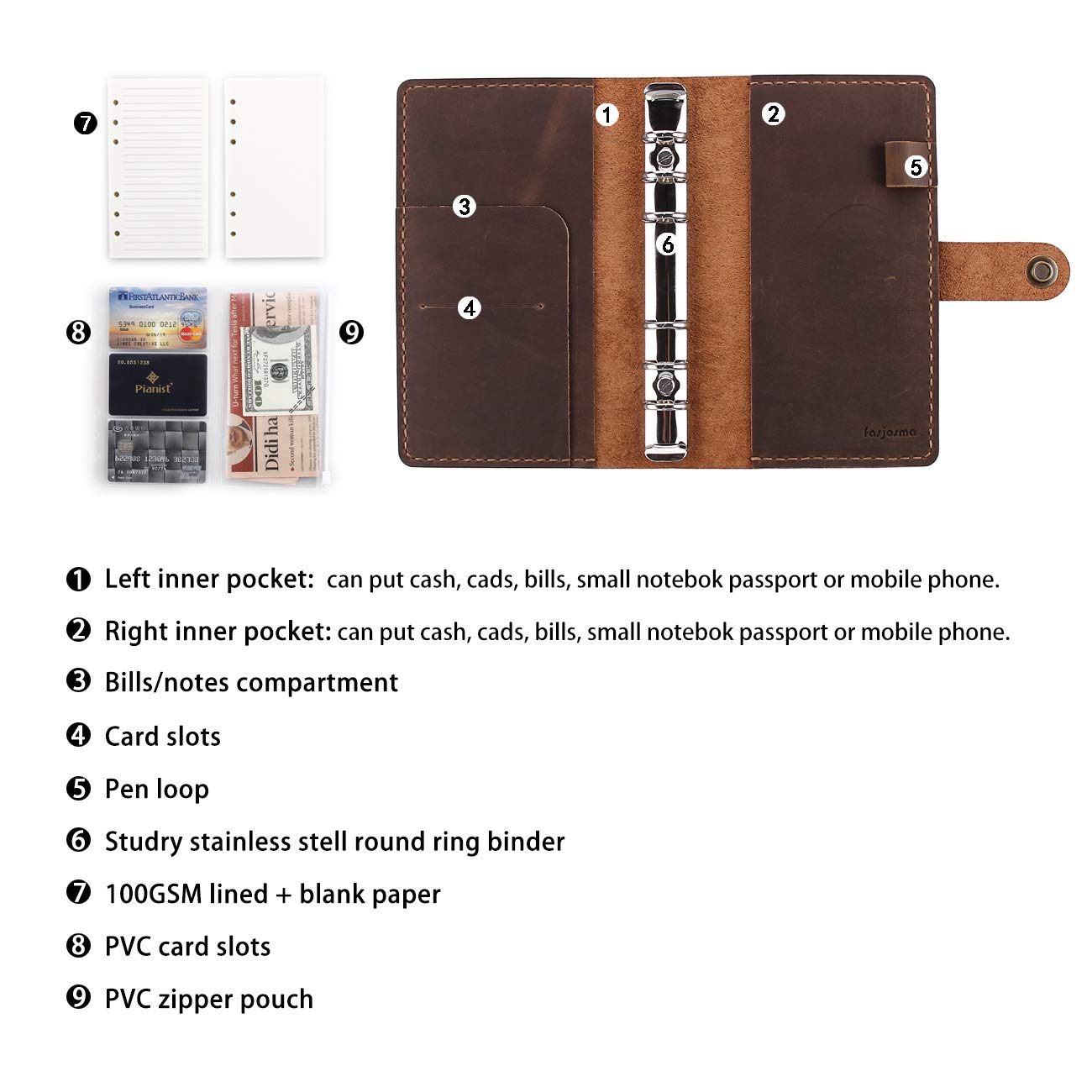 Handmade Genuine Leather Refillable Journal Notebook - A6 Size 6-Ring Binder Diary with Spiral Design, Brown Traveler Notebook for Writing & Sketching | Perfect Gift for Writers, Artists & Travel Enthusiasts