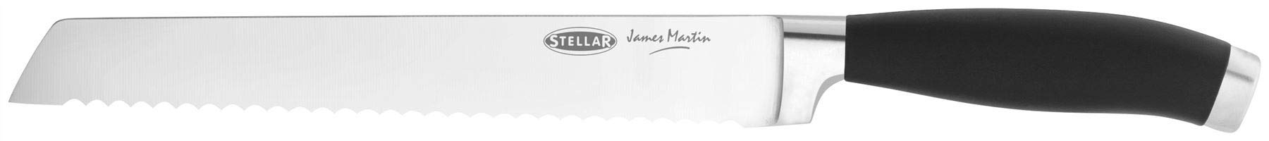 Stellar James Martin 8-Inch Stainless Steel Bread Knife - Black Ergonomic Handle for Slicing Bread, Cakes & Pastries - Perfect for Home Baking & Professional Kitchens