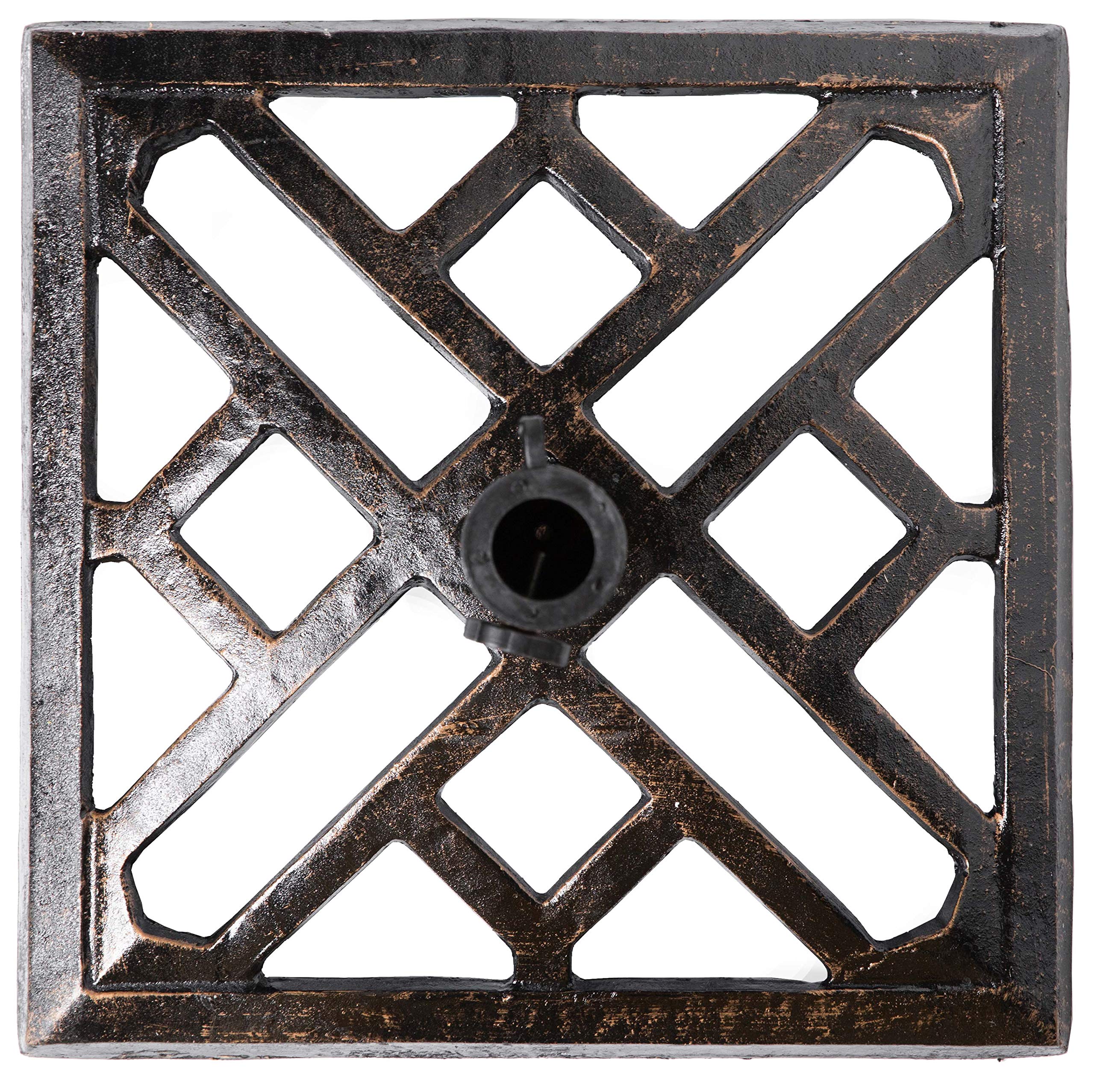 Gardenised QI003816 Heavy Duty Square Bronze Cast Iron Umbrella Base Stand - 19 lbs Weighted Outdoor Patio Umbrella Holder for Poolside, Garden, Deck, and Backyard Use