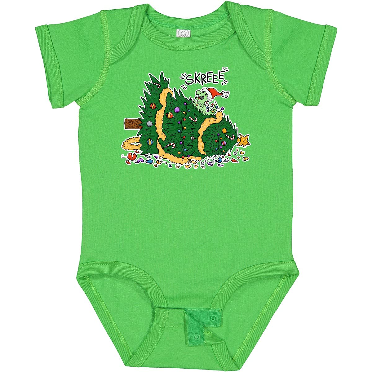 Inktastic Tiny Dinosaur Destroying Christmas Tree Baby Bodysuit - Cute Dino Holiday Outfit for Infants & Toddlers - Perfect for Christmas Photos, Family Gatherings & Festive Celebrations