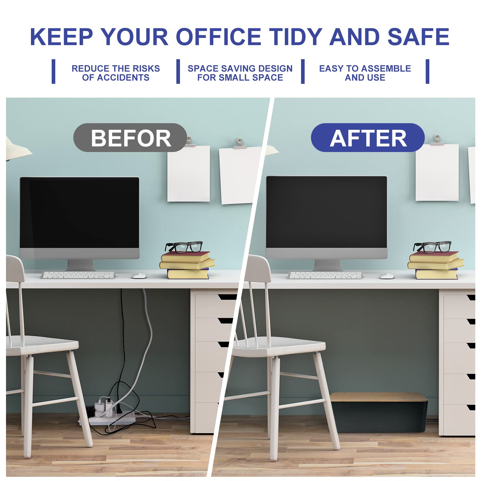Wooden Style Cable Management Box - Cord Organizer to Hide Wires & Power Strips | Desk & Computer Cable Organizer | Safe ABS Material | 12.6