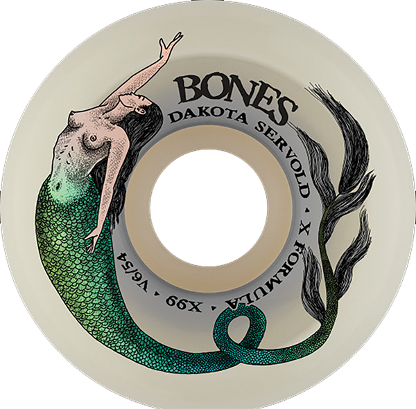 Bones Wheels Servold XF V6 Mermaid 54mm 99a Skateboard Wheels (Set of 4) - High Performance Wheels for Street Skating, Park Riding & Cruising
