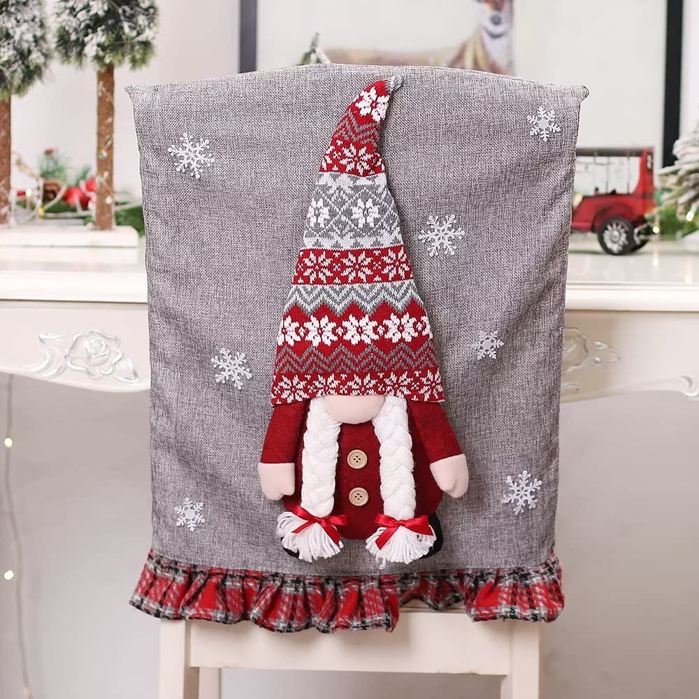 2 Pack Christmas Chair Cover Gnome Couple - Festive Dining & Office Chair Slipcovers Set - Holiday Decor for Christmas Banquet, Party & Home Celebration