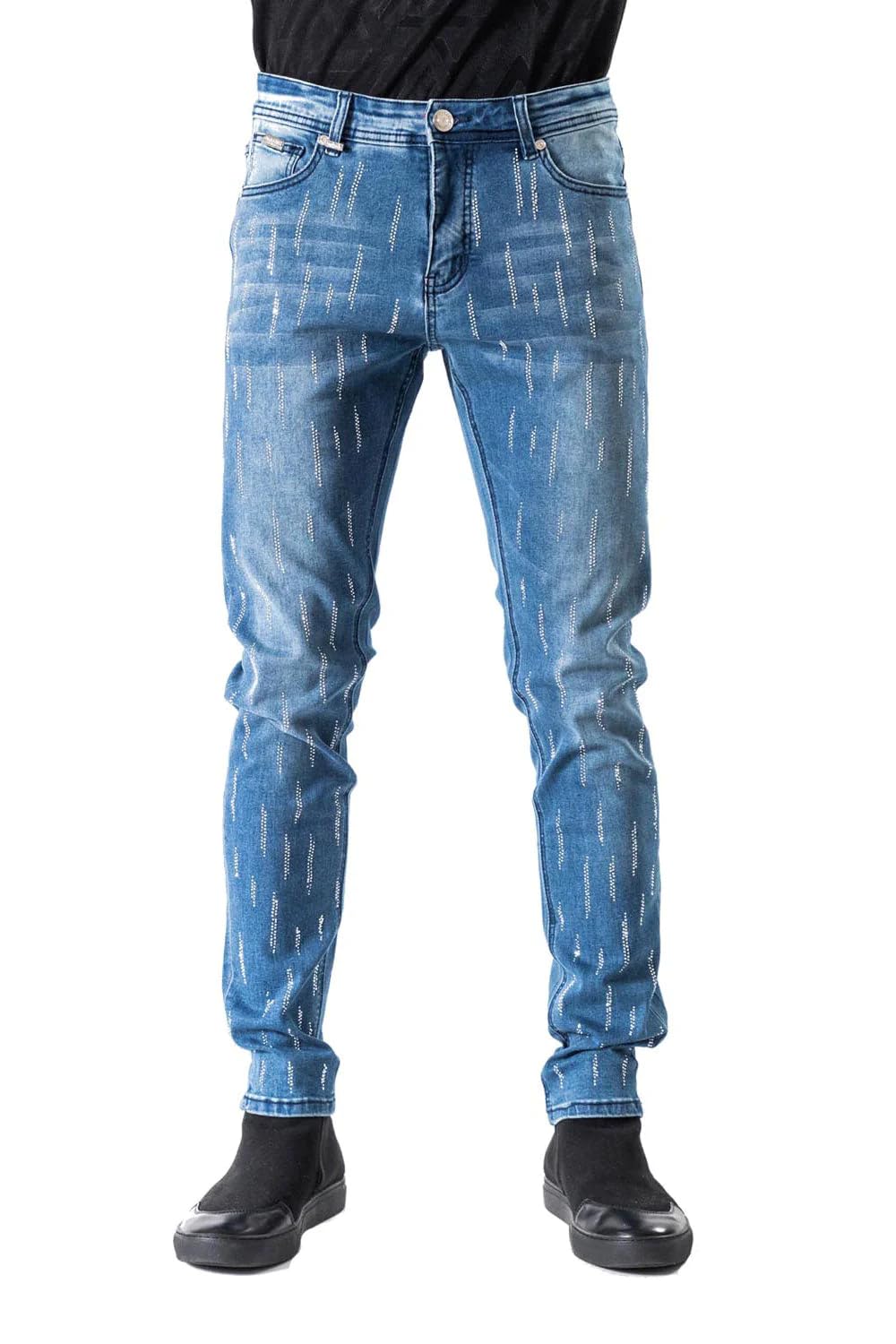 Barabas Men's Rhinestone Slim Fit Stretch Denim Jeans SN8886-1 - Stylish & Comfortable for Casual Wear, Night Out & Date Night