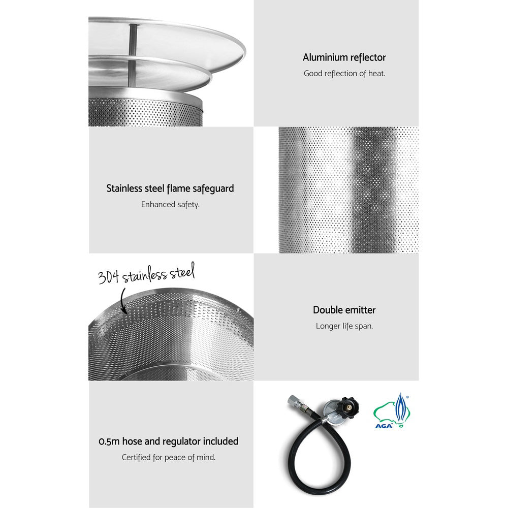 Devanti 48,000 BTU Outdoor Gas Patio Heater - Black - Commercial Grade Stainless Steel - Perfect for Backyard, Deck, Restaurant & Outdoor Dining Areas