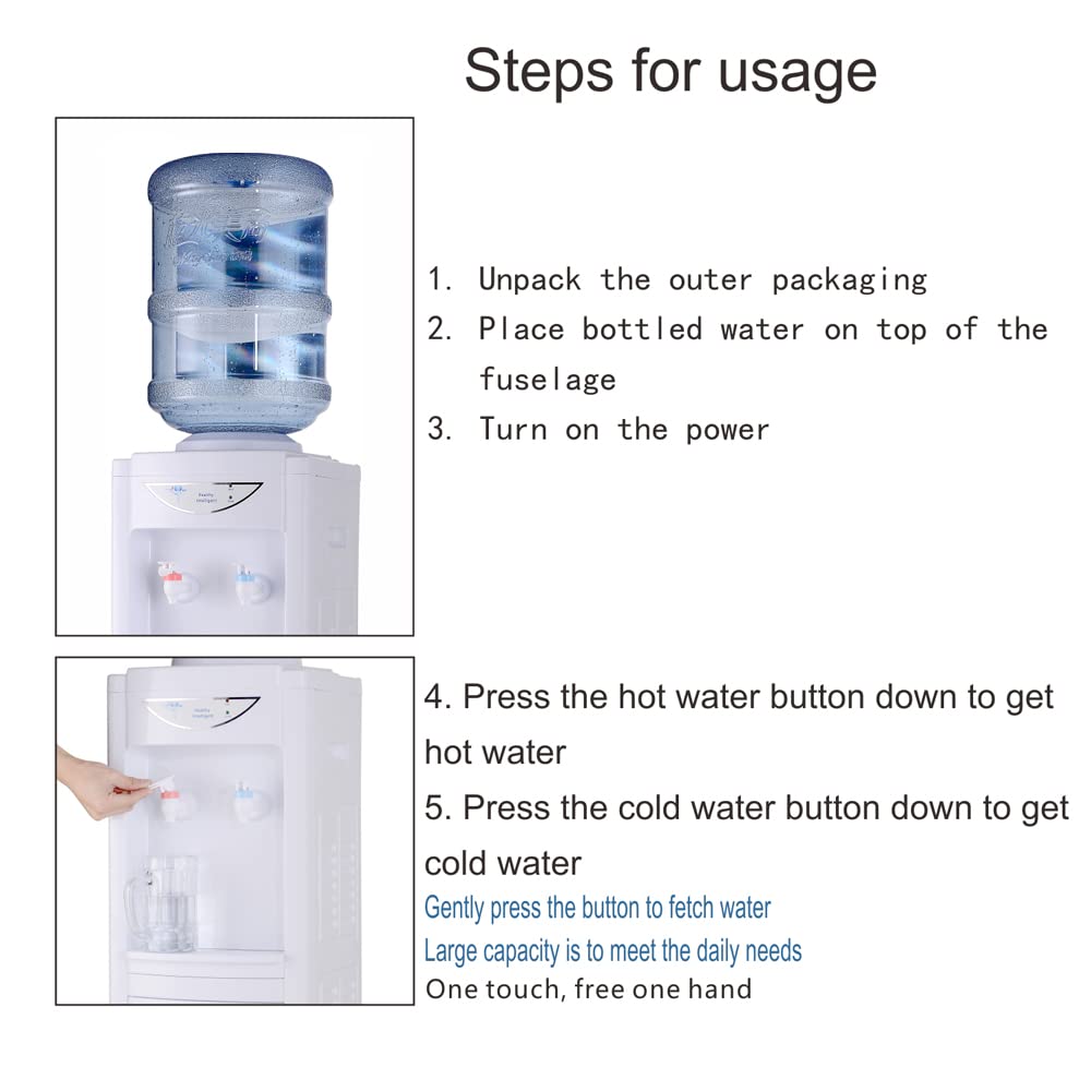 5 Gallon Top Loading Water Cooler Dispenser with Hot & Cold Water - Child Safety Lock, Storage Cabinet for Home & Office Use - White | Perfect for Kitchen, Break Room, or Office Hydration Station