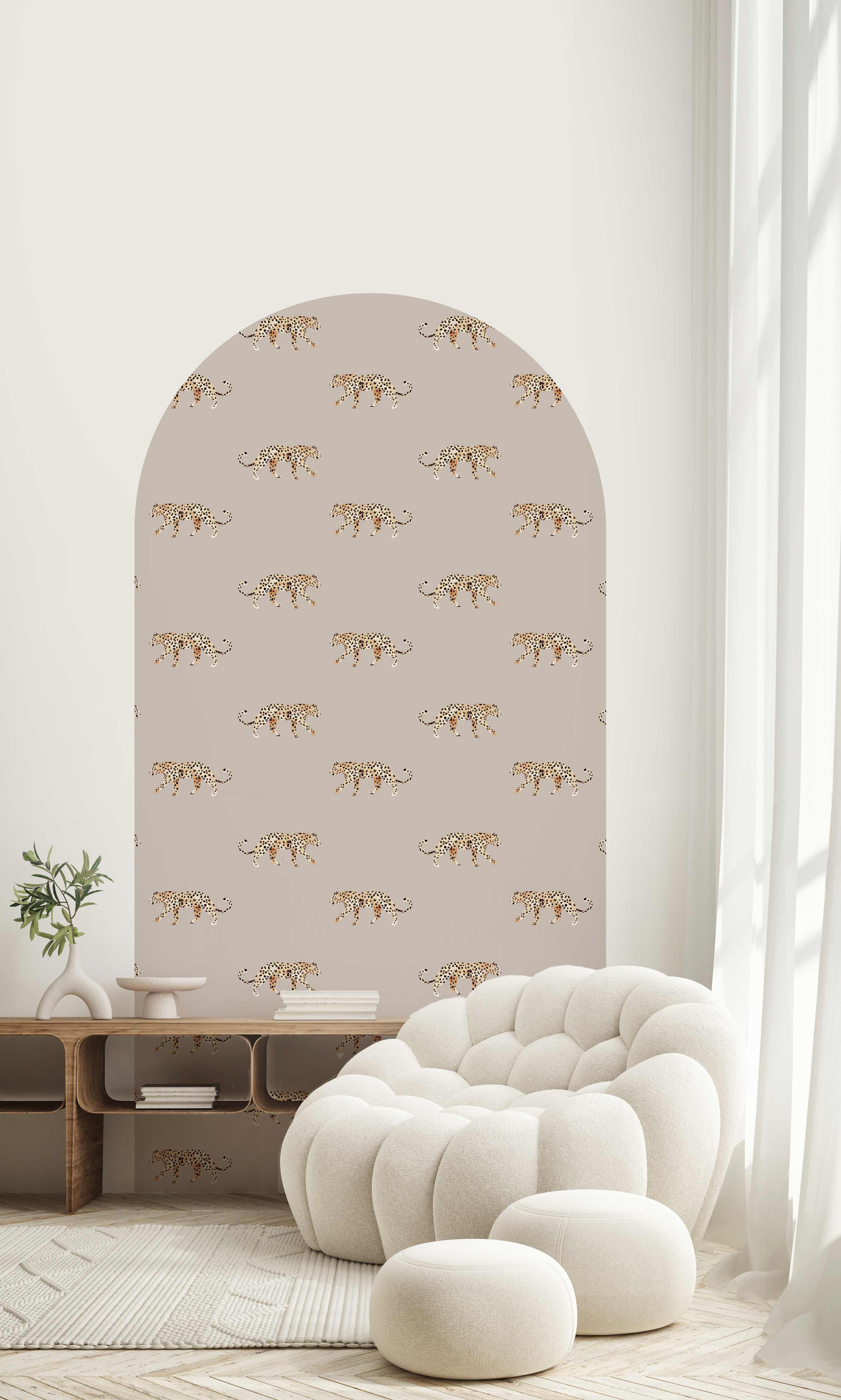 Self-Adhesive Leopard Print Arch Wallpaper Decal - Peel and Stick Wall Mural for Bedroom, Nursery, or Living Room Decor