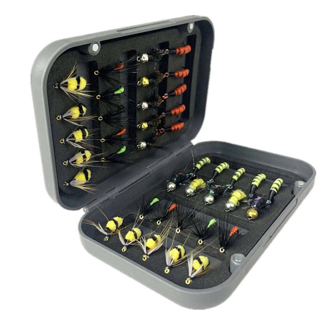 **40/72/102pcs Fly Fishing Flies Assortment Kit - Dry/Wet Bass Flies, Streamers & Nymphs for Trout, Salmon & Bass - Premium Fly Box Included - Perfect for Freshwater & Saltwater Fishing**
