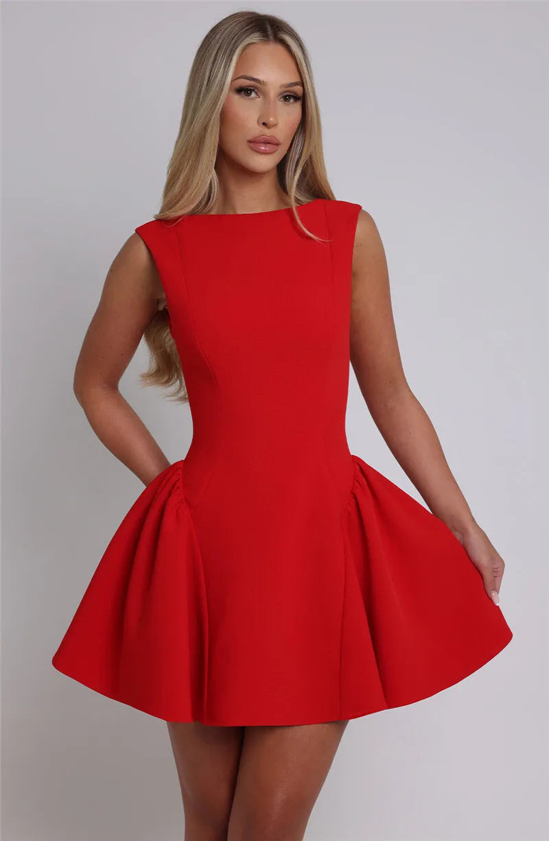Sexy Backless High Waist A-Line Mini Dress for Women - Elegant Solid O-Neck Bodycon Club Party Dress | Perfect for Night Out, Date Night, Cocktail Party & Special Occasions