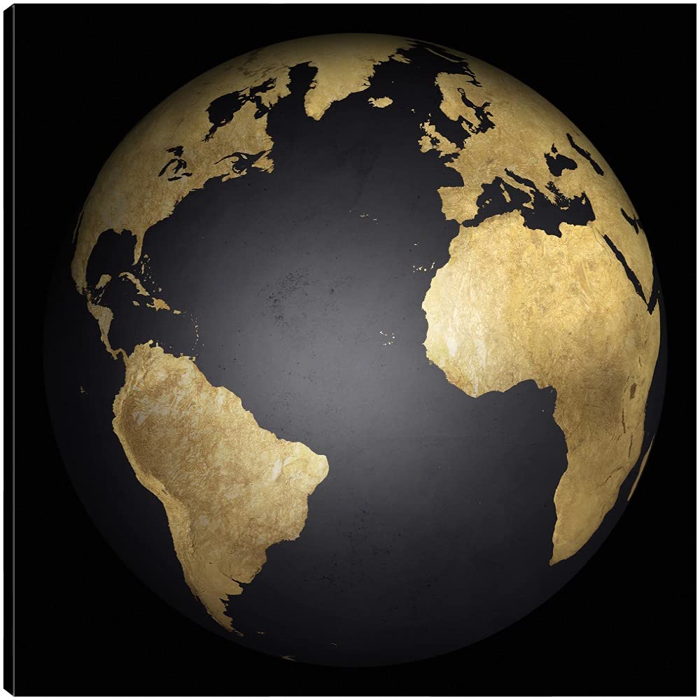 Black & Gold Globe Fine Art Canvas Wall Decor by Belle Maison - 22x22 Inch Ready-to-Hang Painting for Living Room, Bedroom, Office & More - Elegant Home Decor for Modern Interiors