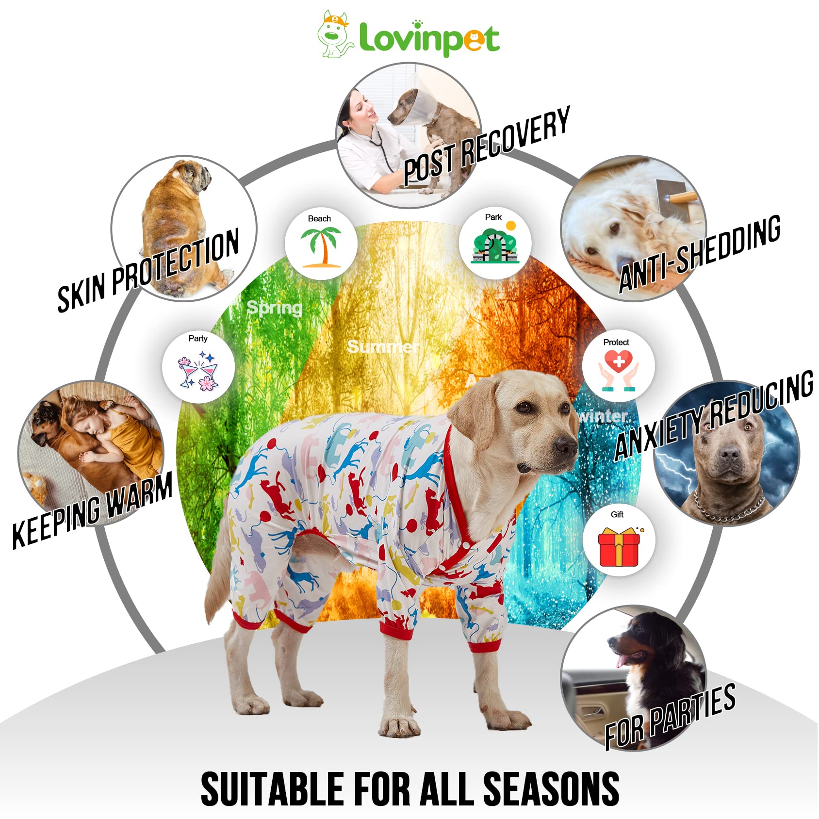 LovinPet Large Dog Pajamas for Giant Breeds - Soft Lightweight Pullover Recovery Shirt for Post-Surgery Comfort | Cozy Dog Jammies for Medium to Large Dogs | Perfect for Winter Nights & Post-Operative Care