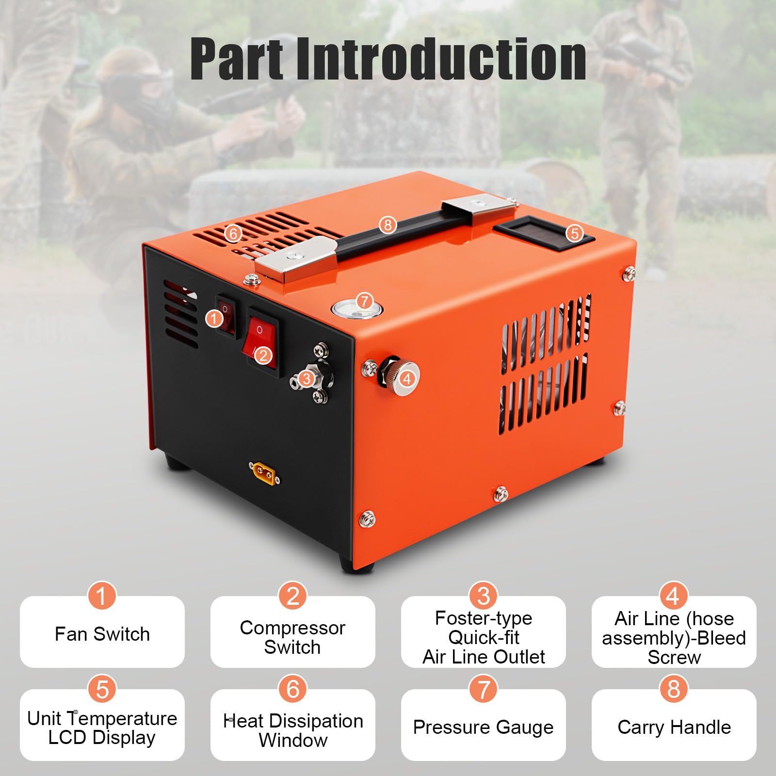 4500PSI 30Mpa High Pressure PCP Air Compressor - Oil-Free & Water-Free Portable Air Pump for PCP Air Rifles - 110V AC/12V DC with Transformer - Perfect for Hunting, Target Shooting & Outdoor Airgun Maintenance