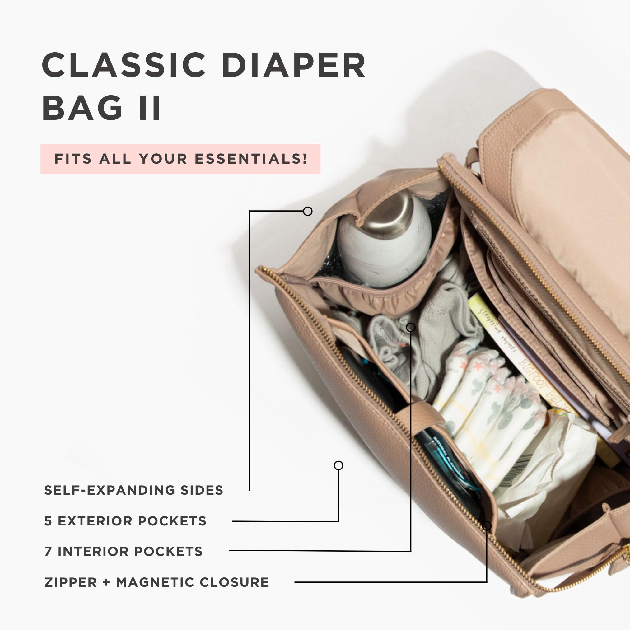 Freshly Picked Classic II Vegan Leather Diaper Backpack - Waterproof Wipeable Baby Bag with Detachable Changing Pad | Perfect for Travel, Daycare & On-the-Go Parents (Fig V2)