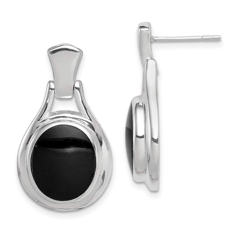 Sterling Silver Oval Onyx Earrings for Women - Elegant Black Gemstone Dangle Earrings - Perfect for Parties, Weddings & Evening Events