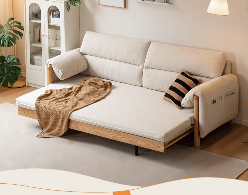Solid Oak Wood Convertible Sofa Bed - Retractable Design for Sitting & Sleeping | Perfect for Small Spaces, Guest Rooms & Apartments