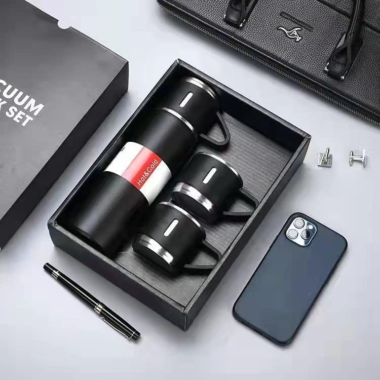 Premium Sambhua Stainless Steel Vacuum Insulated Water Bottle & Coffee Tumbler Set (500ml) - 3-Piece Hot & Cold Travel Mug Gift Box for Office, Gym, Hiking & Outdoor Activities | BPA-Free Black Thermal Flask