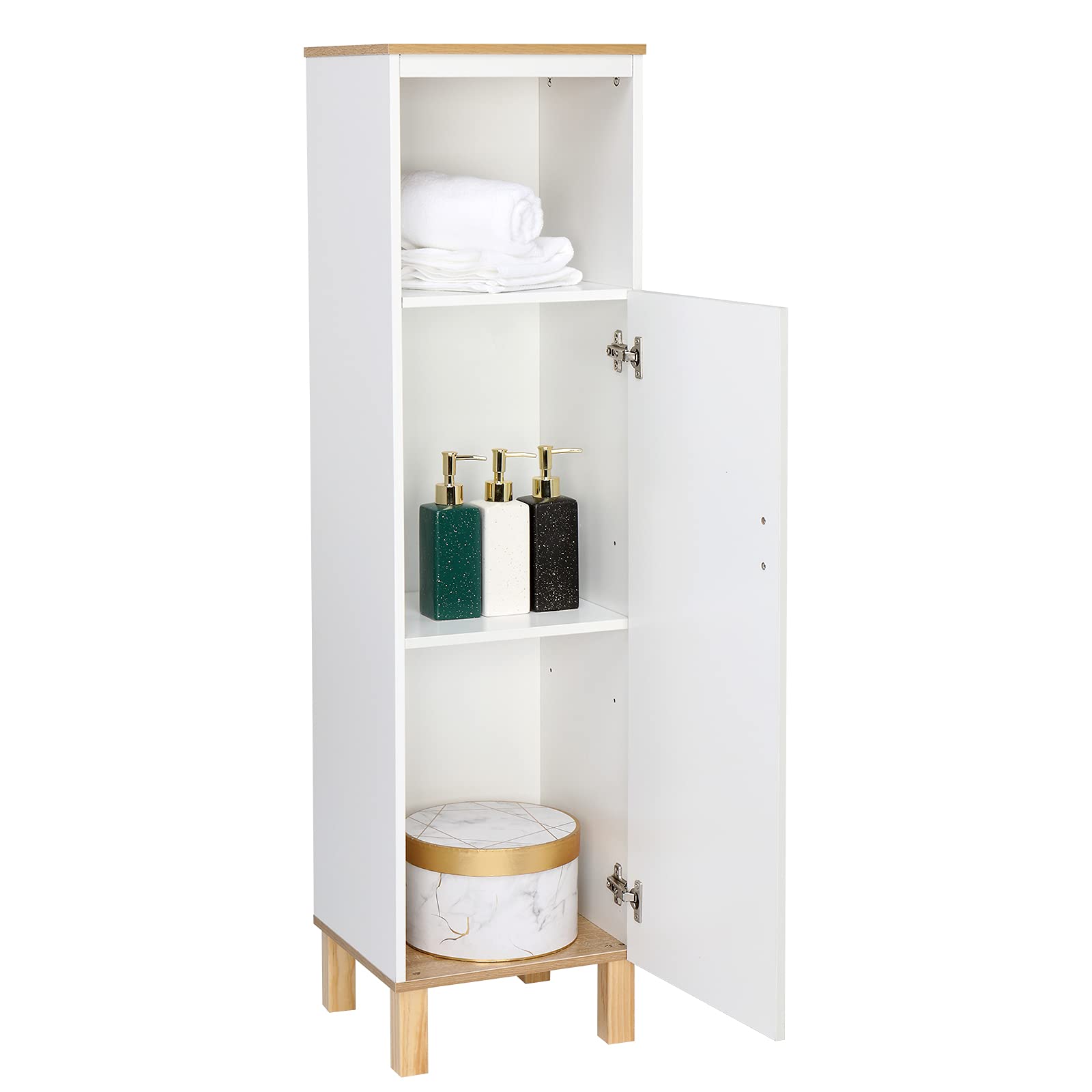 HOSKL White Wooden Freestanding Bathroom Tall Cabinet with Doors - 3-Tier Shelves Storage Organizer for Bathroom, Living Room, Entryway, Kitchen & Bedroom - Perfect for Towels, Toiletries & Home Decor Storage