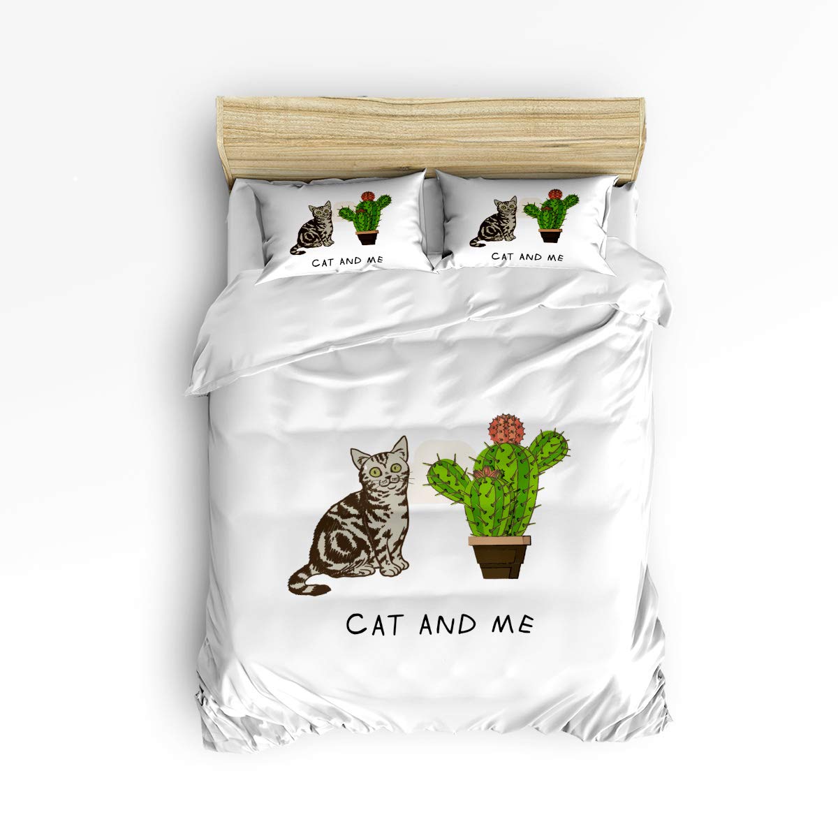 USOPHIA King Size 4-Piece Bed Sheet Set with Cute Cat & Cactus Cartoon Design - Soft & Breathable Bedding for Comfortable Sleep - Perfect for Kids Rooms, Dorms & Cozy Bedrooms