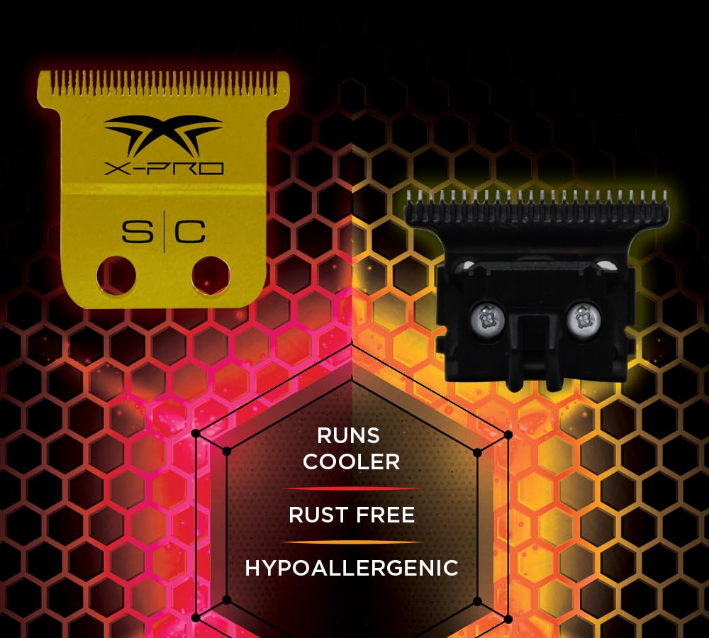 Stylecraft Replacement Fixed X-Pro Precision Gold Titanium Trimmer Blade with Black Diamond Carbon DLC - Professional Deep Tooth Cutter Set for Barbers & Stylists - Perfect for Fades, Lineups & Detailed Hair Cutting