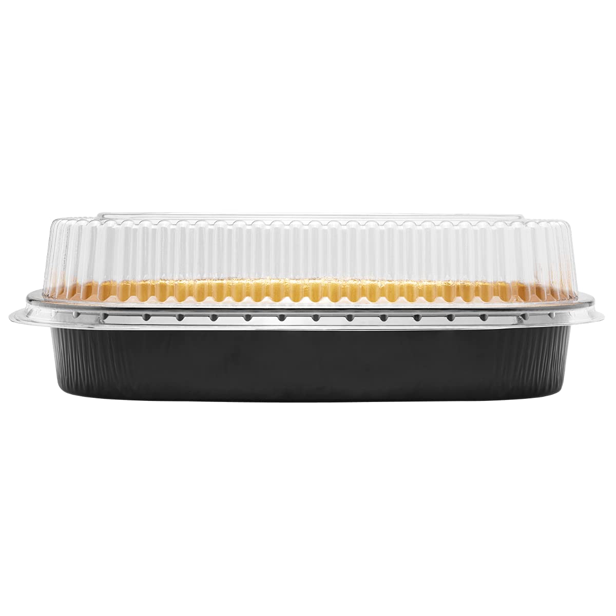 72 oz Black & Gold Aluminum Pans with Clear Lids - Oven & Grill Safe (50 Count) - Perfect for Baking, Roasting & Meal Prep - AF-TOP72-COMBO