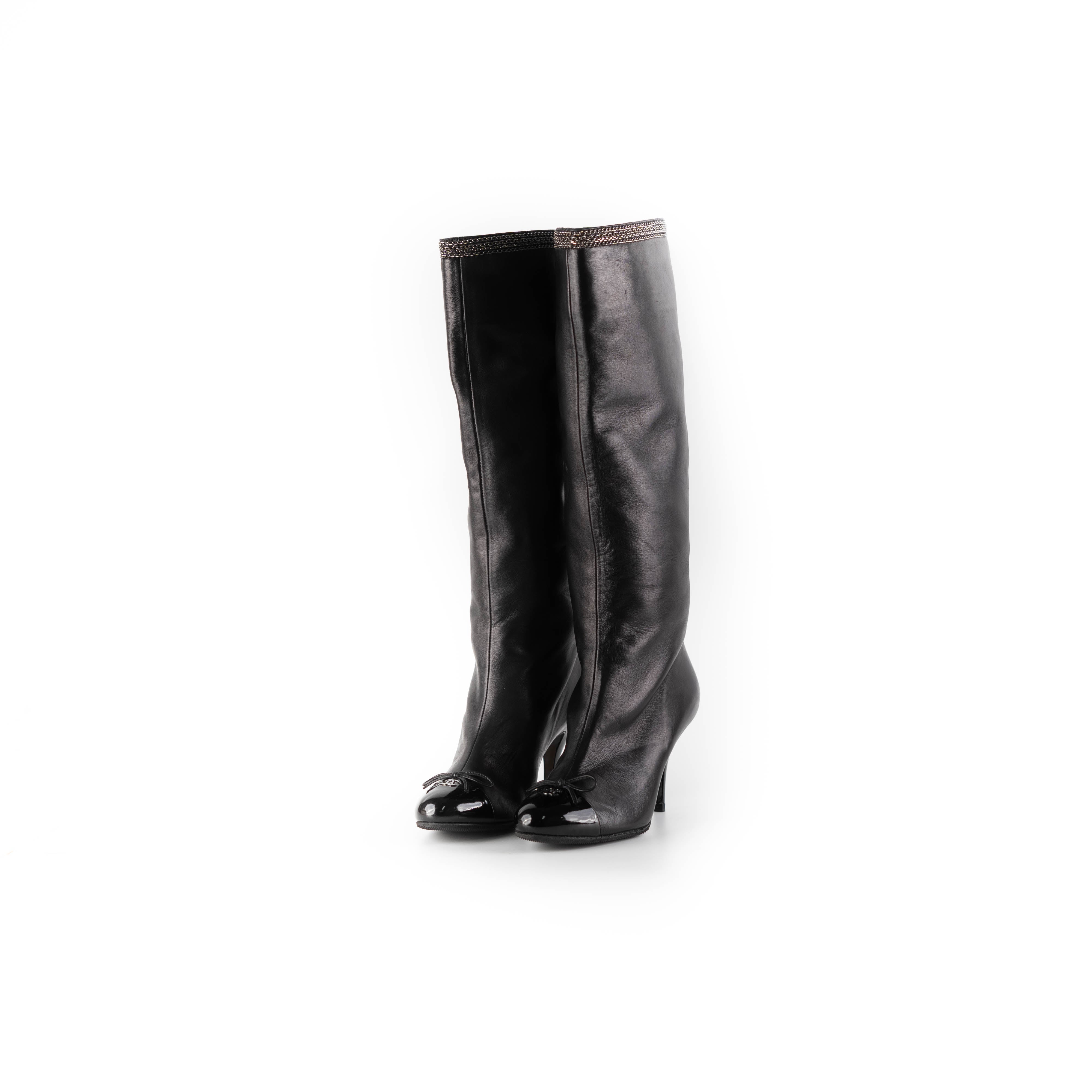 Chanel Black Leather Heeled Boots for Women Size 38.5 | Luxury Designer Ankle Boots with Heel for Party, Night Out & Formal Events