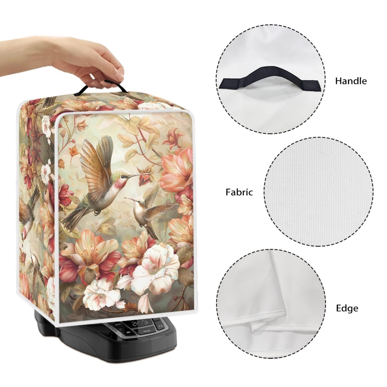 GLENLCWE Retro Hummingbird Peony Coffee Maker Cover - Washable Polyester Dust Cover with Top Handle for Kitchen Appliances | Protects from Dust & Fingerprints | Perfect for Keurig, Nespresso & Drip Coffee Machines