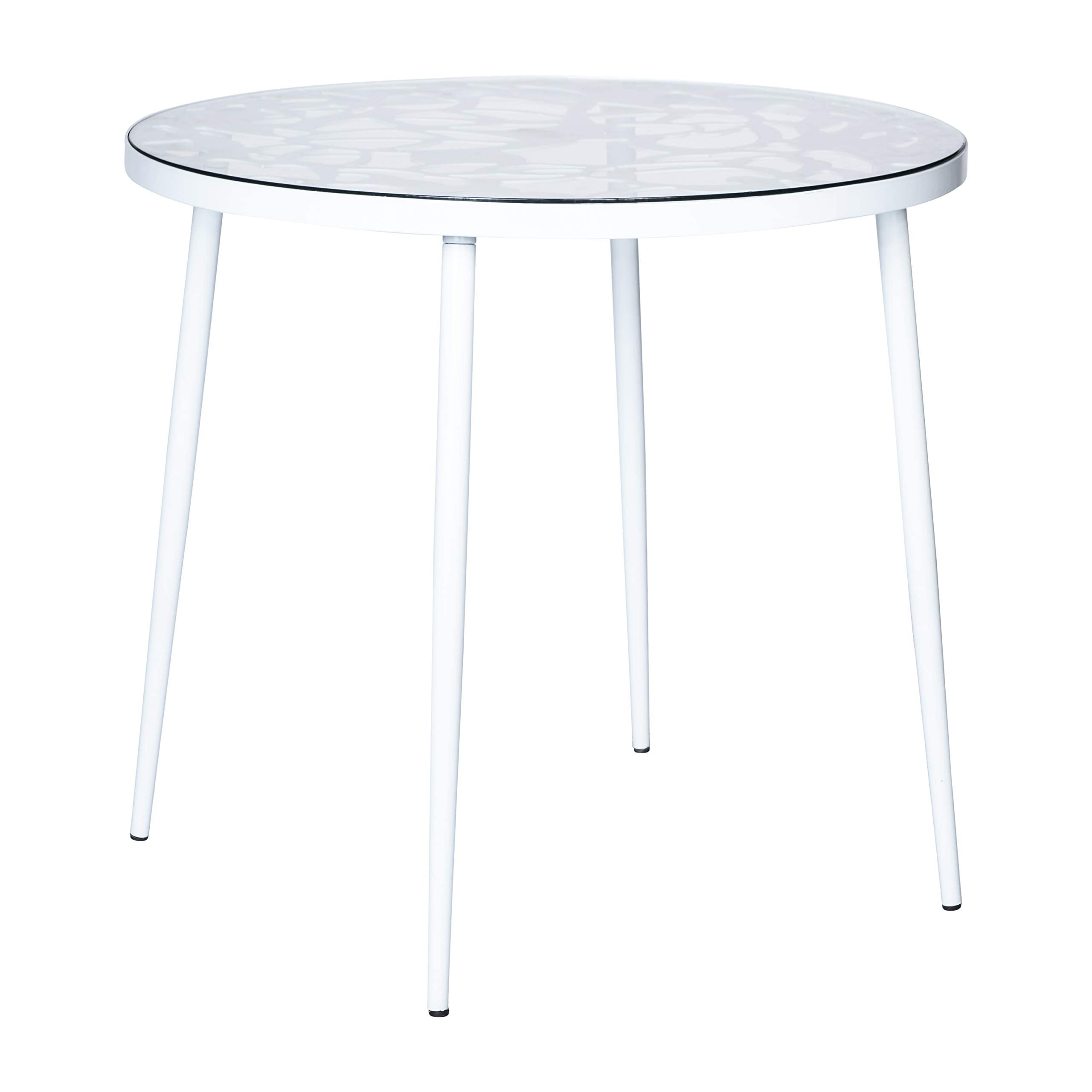 LeisureMod Devon Dining Table with Tempered Glass Top & Aluminum Base - Modern Bistro Table for Indoor/Outdoor Use (White) | Perfect for Patio, Garden, Cafe & Home Dining