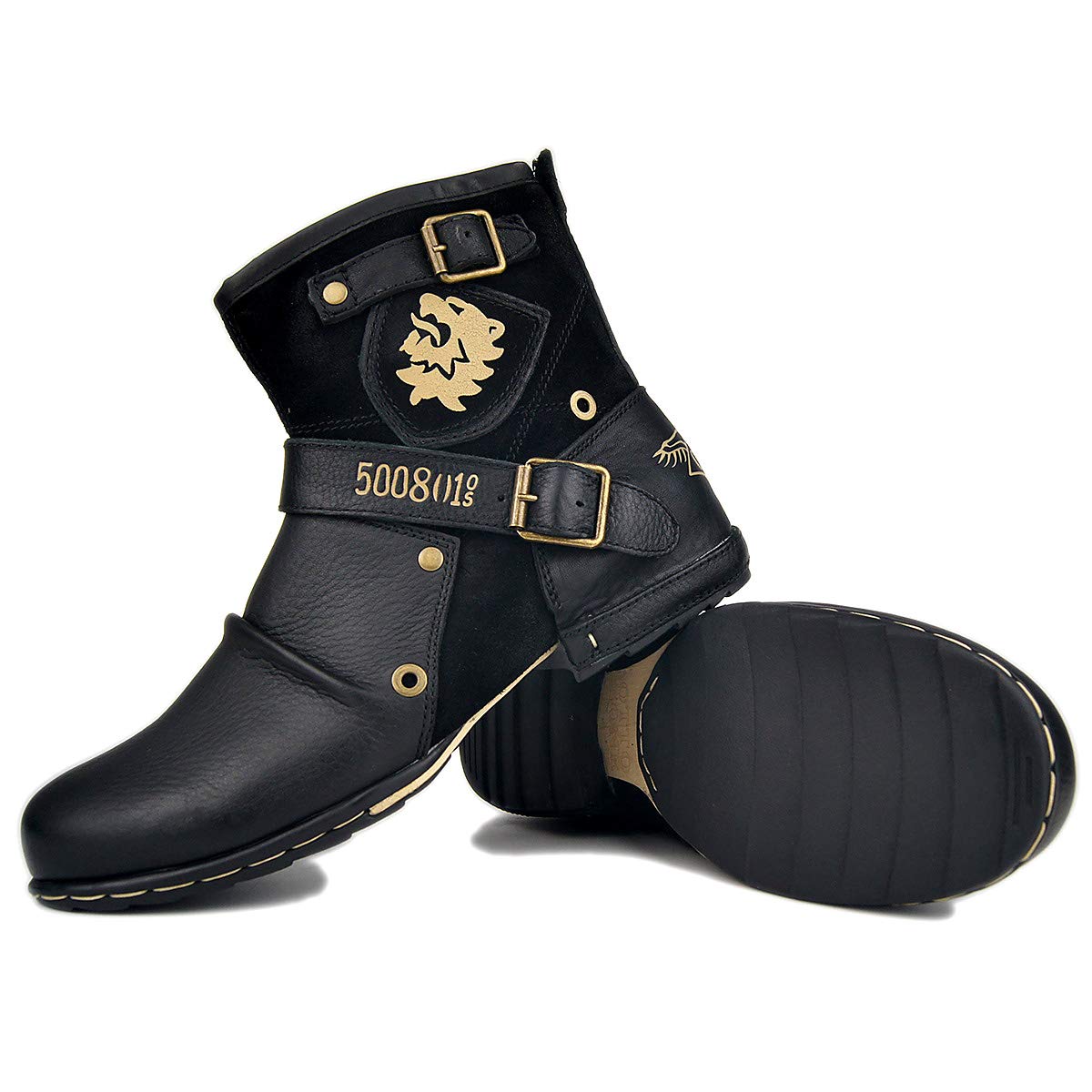 OSSTONE Men's Fashion Leather Chukka Boots - Retro Style Motorcycle Boots with Zipper, Casual Shoes OS-5008-1-DA1B1 | Perfect for Riding, Daily Wear & Outdoor Activities