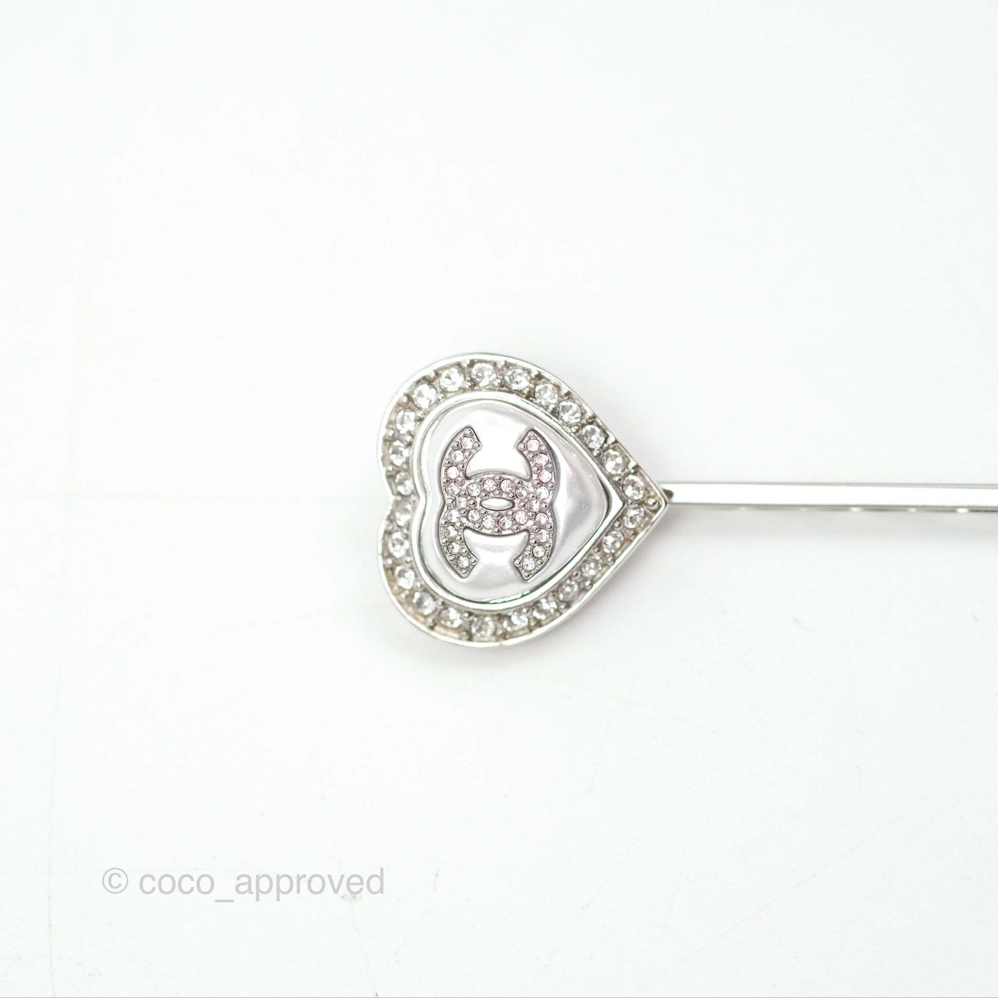 Chanel CC Crystal Heart Hair Clip Silver Tone 23B - Elegant Hair Accessory for Women, Perfect for Parties, Weddings & Special Occasions