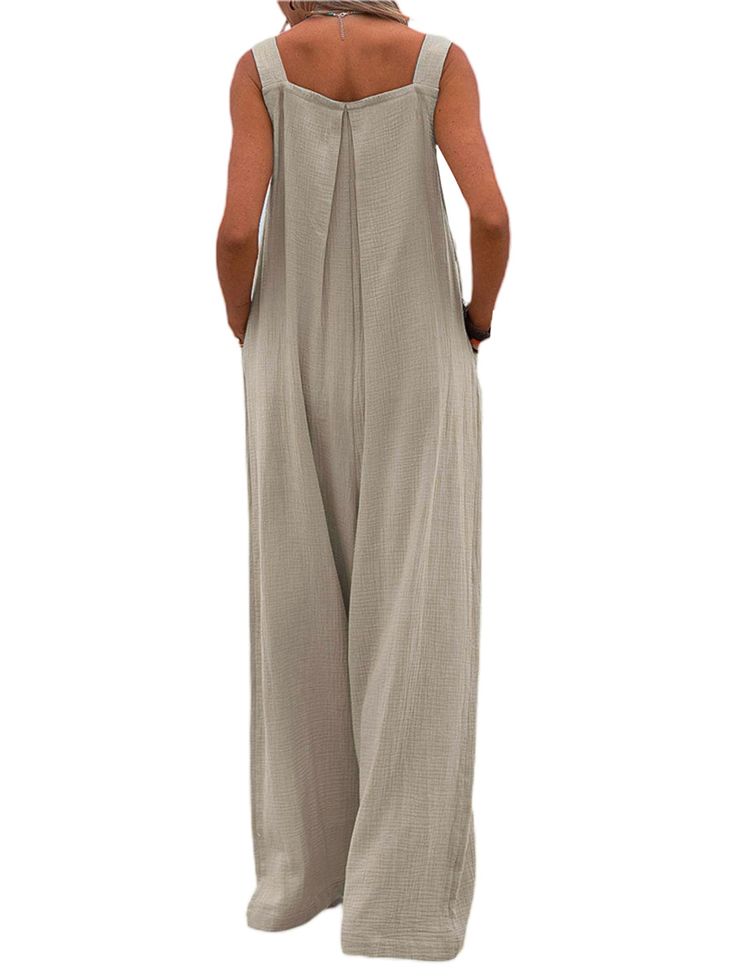Kaipiclos Women's Plus Size Linen Overalls - Baggy Wide Leg Jumpsuit with Pockets, Loose Fit Suspender Romper for Summer | Casual Outfit, Beach Wear, Boho Fashion