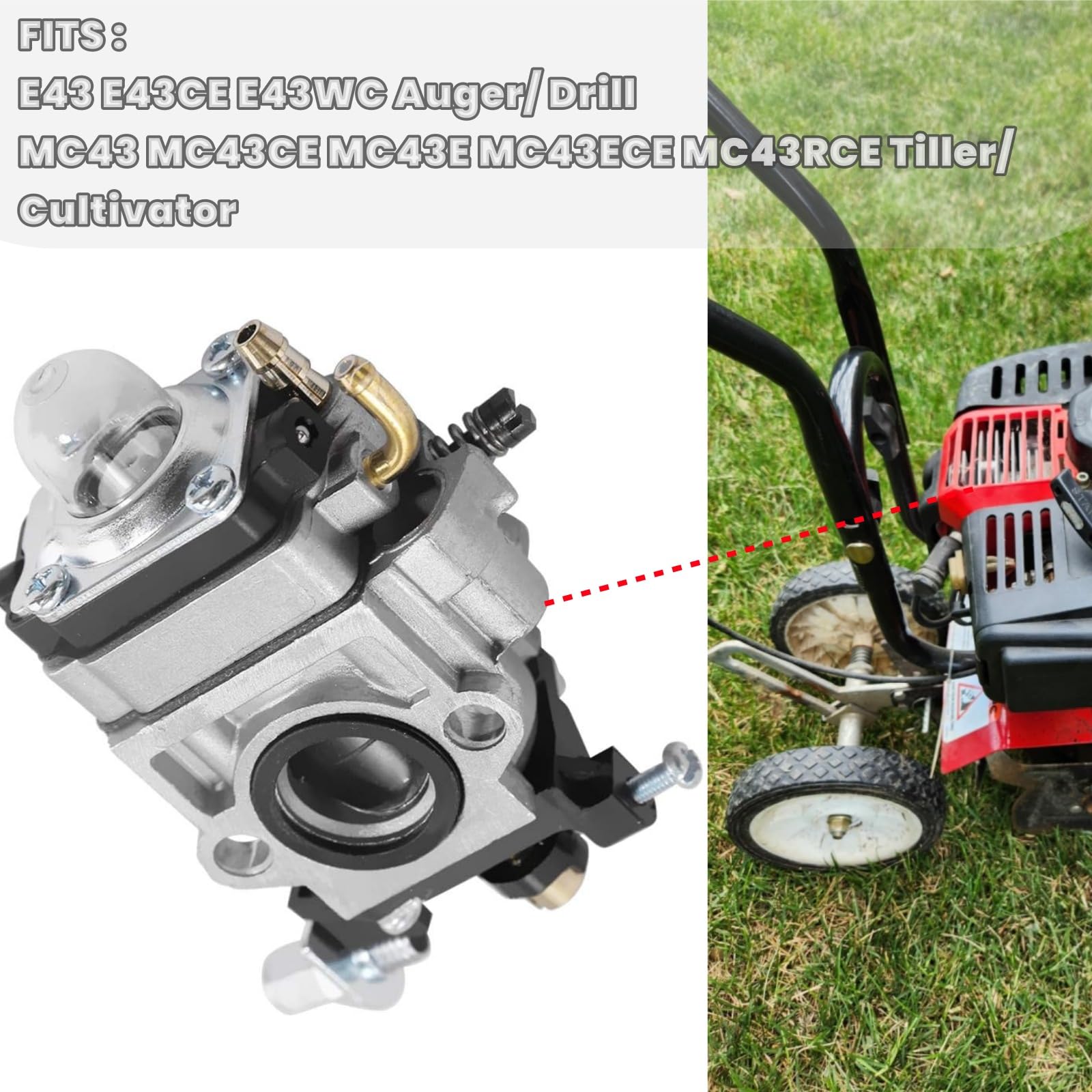 Earthquake Tiller Parts - Carburetor for E43, E43CE, E43WC Auger & WE43, WE43E, WE43CE Edge Grinder | Compatible with MC43, MC43CE, MC43E, MC43ECE, MC43RCE Cultivator & MD43 Weeder | Replacement Parts for Garden Tilling, Soil Cultivation & Landscaping Equipment