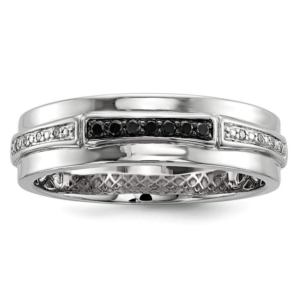 925 Sterling Silver Men's Ring with White & Black Diamonds - 6mm Wide Polished Prong Set Jewelry - Perfect Gift for Him - Available in Sizes 9, 10, 11 - Ideal for Weddings, Anniversaries & Special Occasions