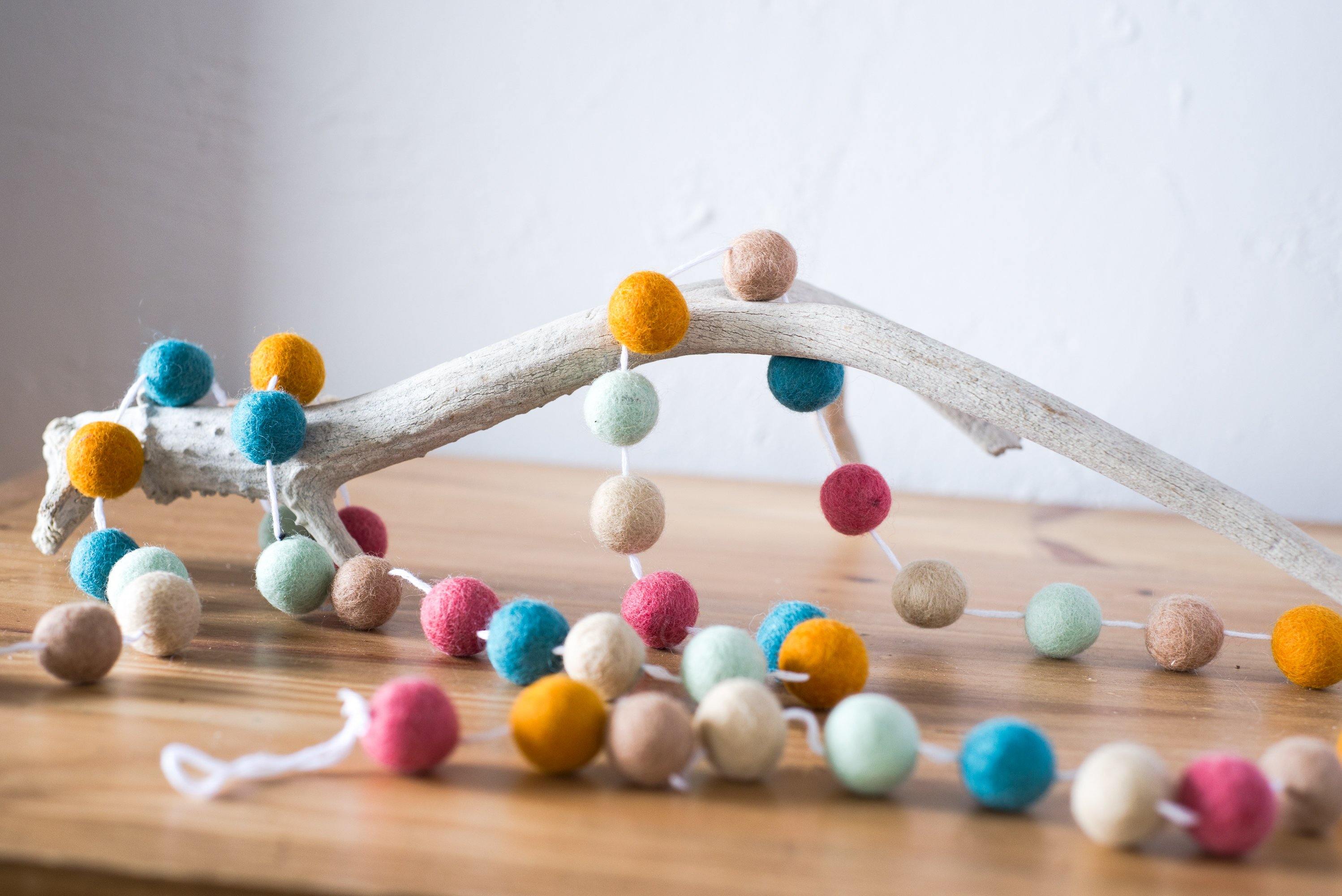 Custom Felt Ball Garland - Handmade Wool Felt Balls Decor for Nursery, Wedding, Party & Home Decorations - Perfect for Baby Showers, Christmas Tree & Wall Hangings