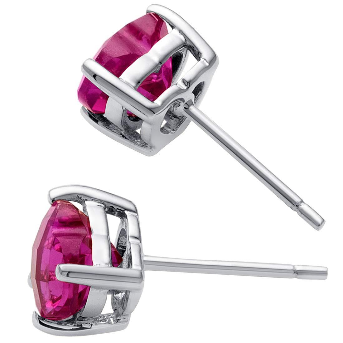 Peora 14K White Gold Lab-Created Ruby Heart Stud Earrings for Women - 6mm (2ct Total) Classic Solitaire Studs with Secure Friction Back - July Birthstone Jewelry for Anniversary, Valentine's Day & Special Occasion Gifts